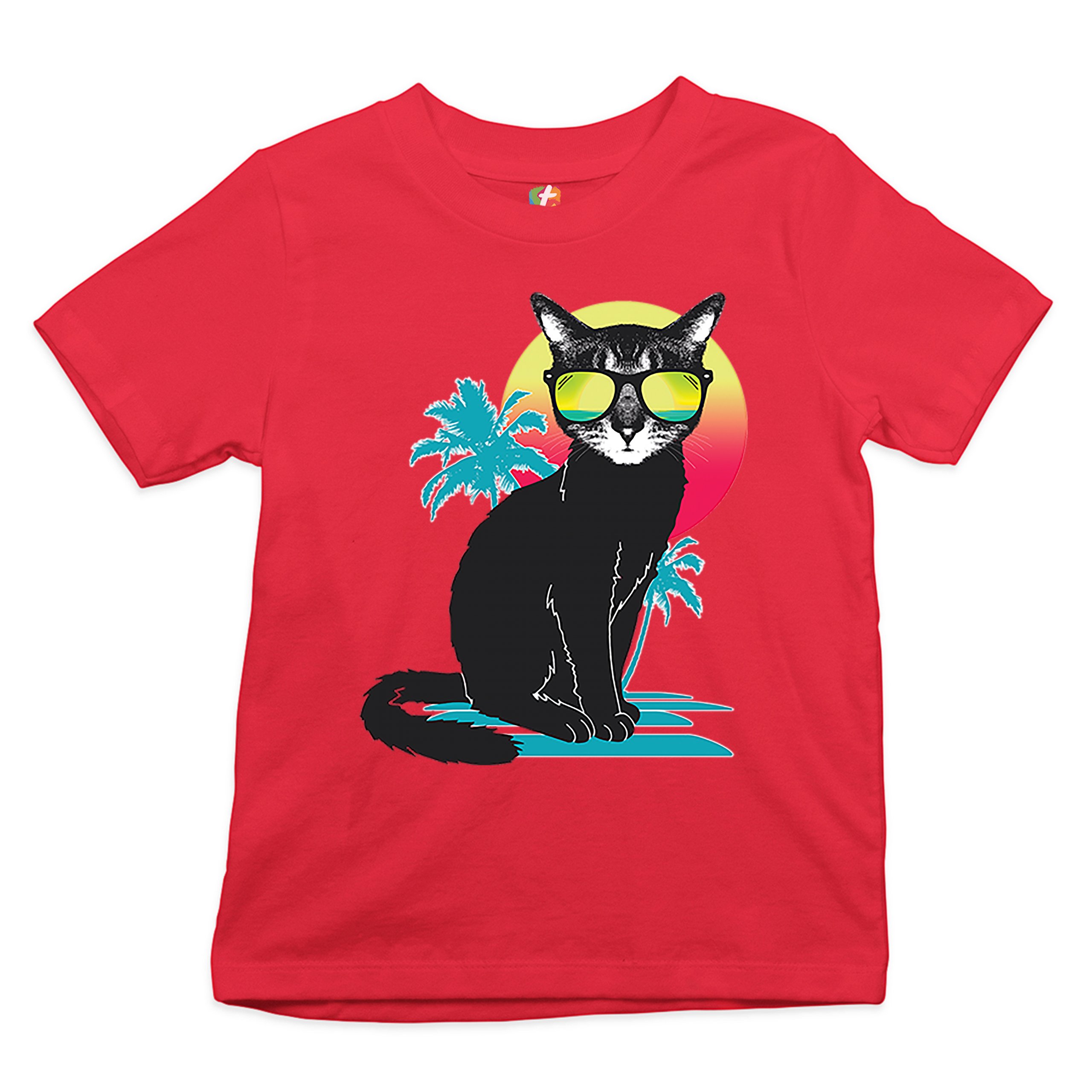 Cool Summer Cat Youth T-shirt Neon Kitty on a Beach Animal Lovers Kids - Picture 10 of 25