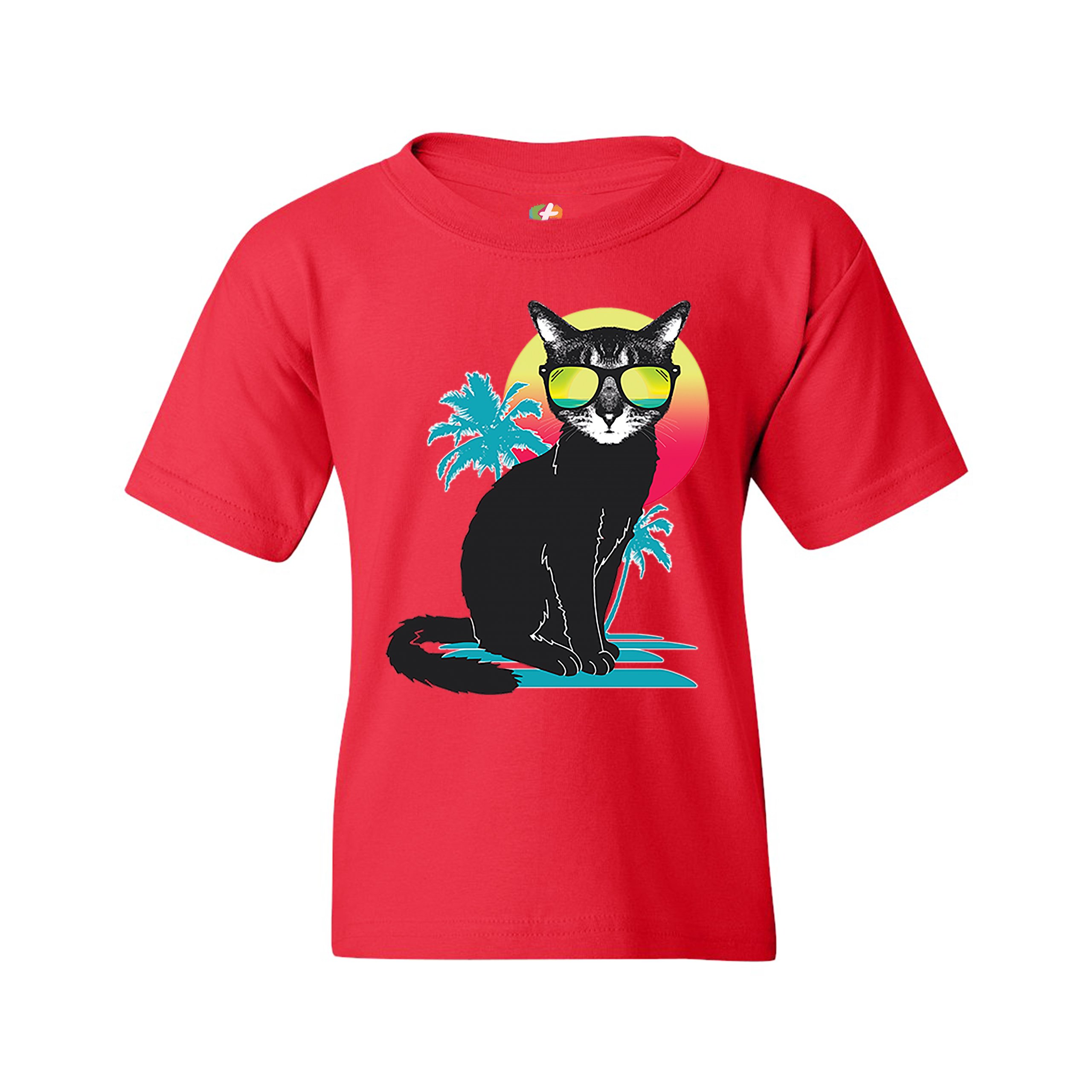 Cool Summer Cat Youth T-shirt Neon Kitty on a Beach Animal Lovers Kids - Picture 11 of 25