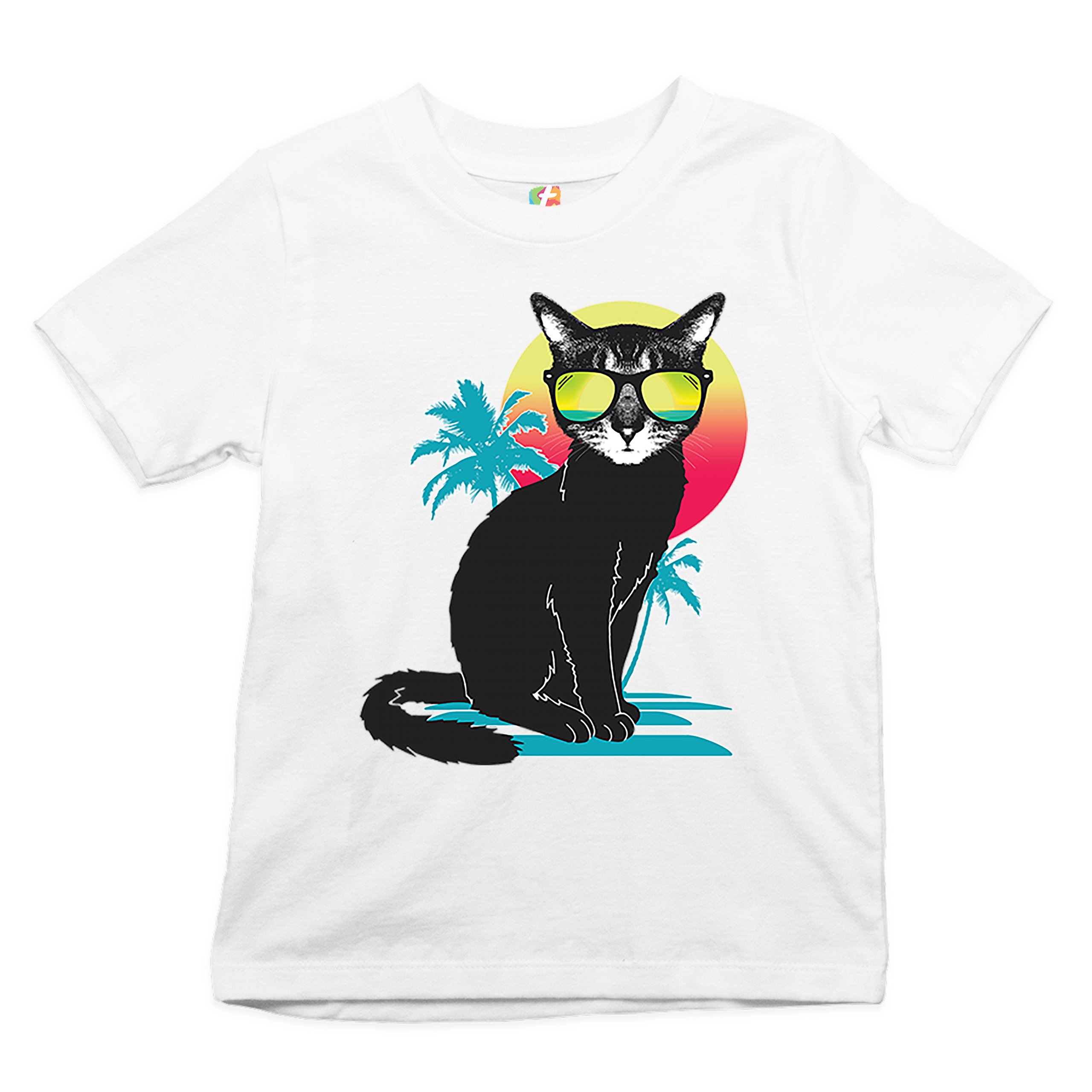 Cool Summer Cat Youth T-shirt Neon Kitty on a Beach Animal Lovers Kids - Picture 2 of 25