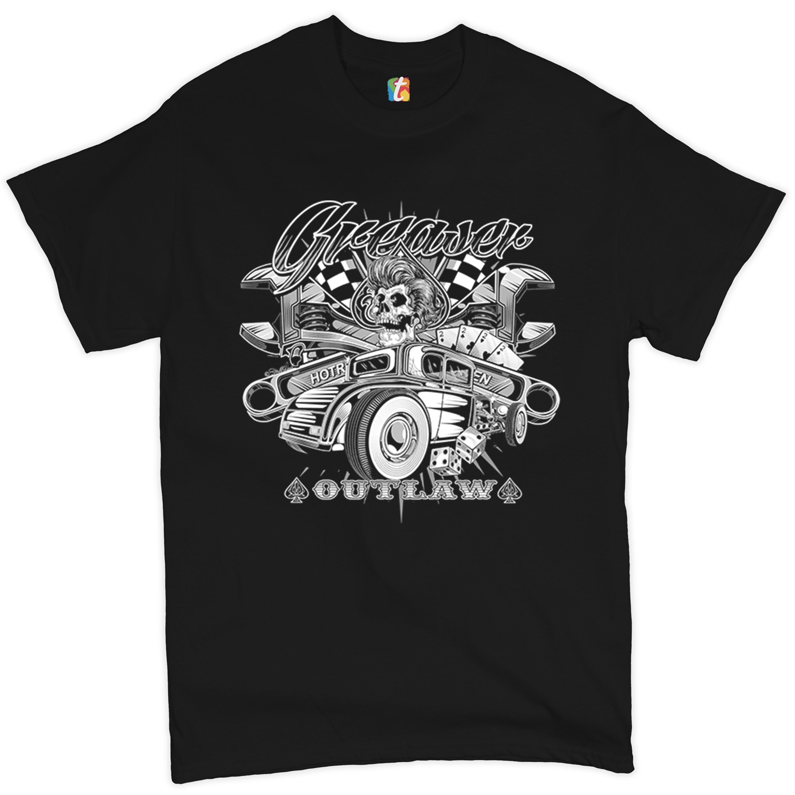 Greaser Outlaw T-shirt Kustom Kulture Old School Vintage Hot Rod Men's Tee