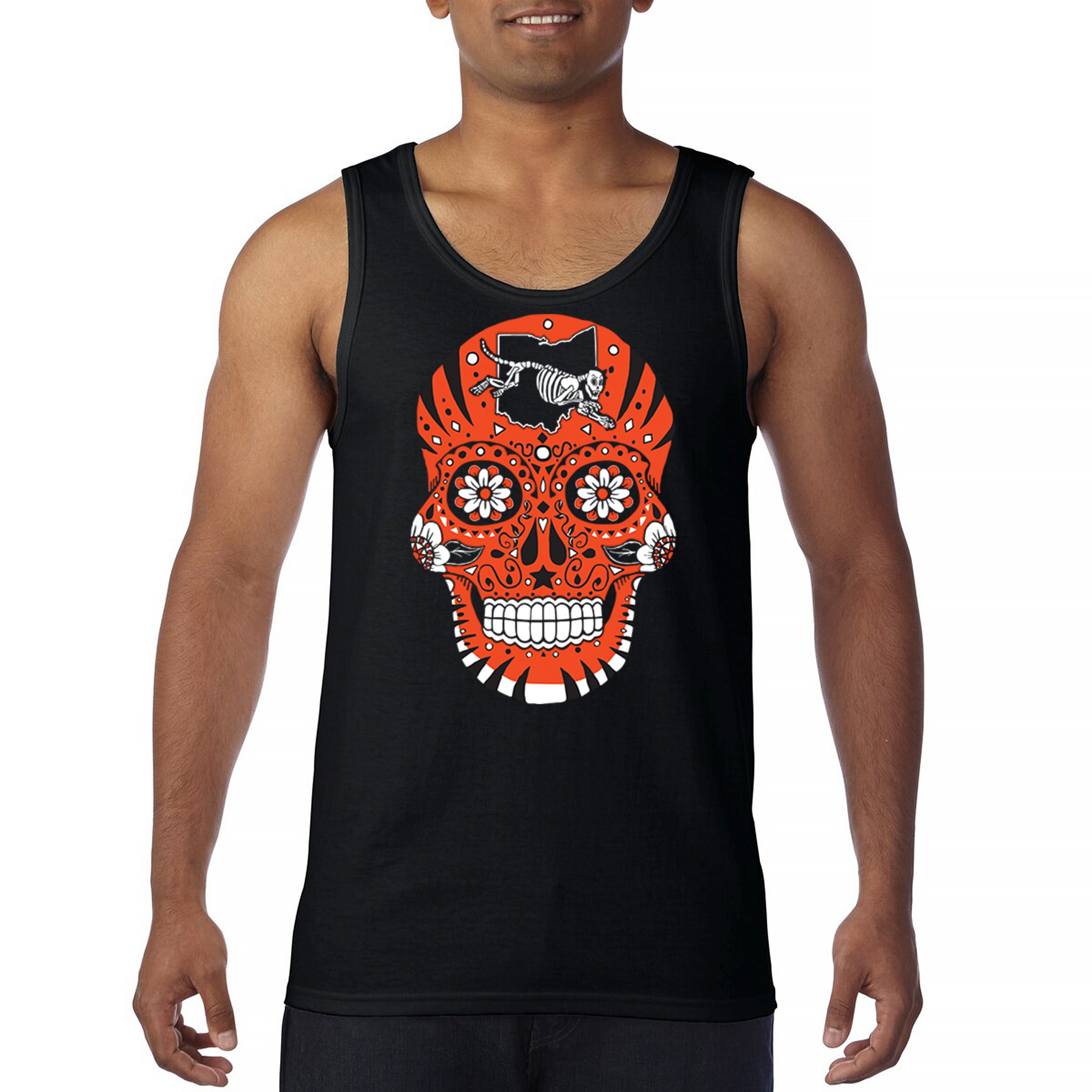 Cincinnati Sugar Skull Men’s Tank Top Die-Hard Football Fan Tailgating