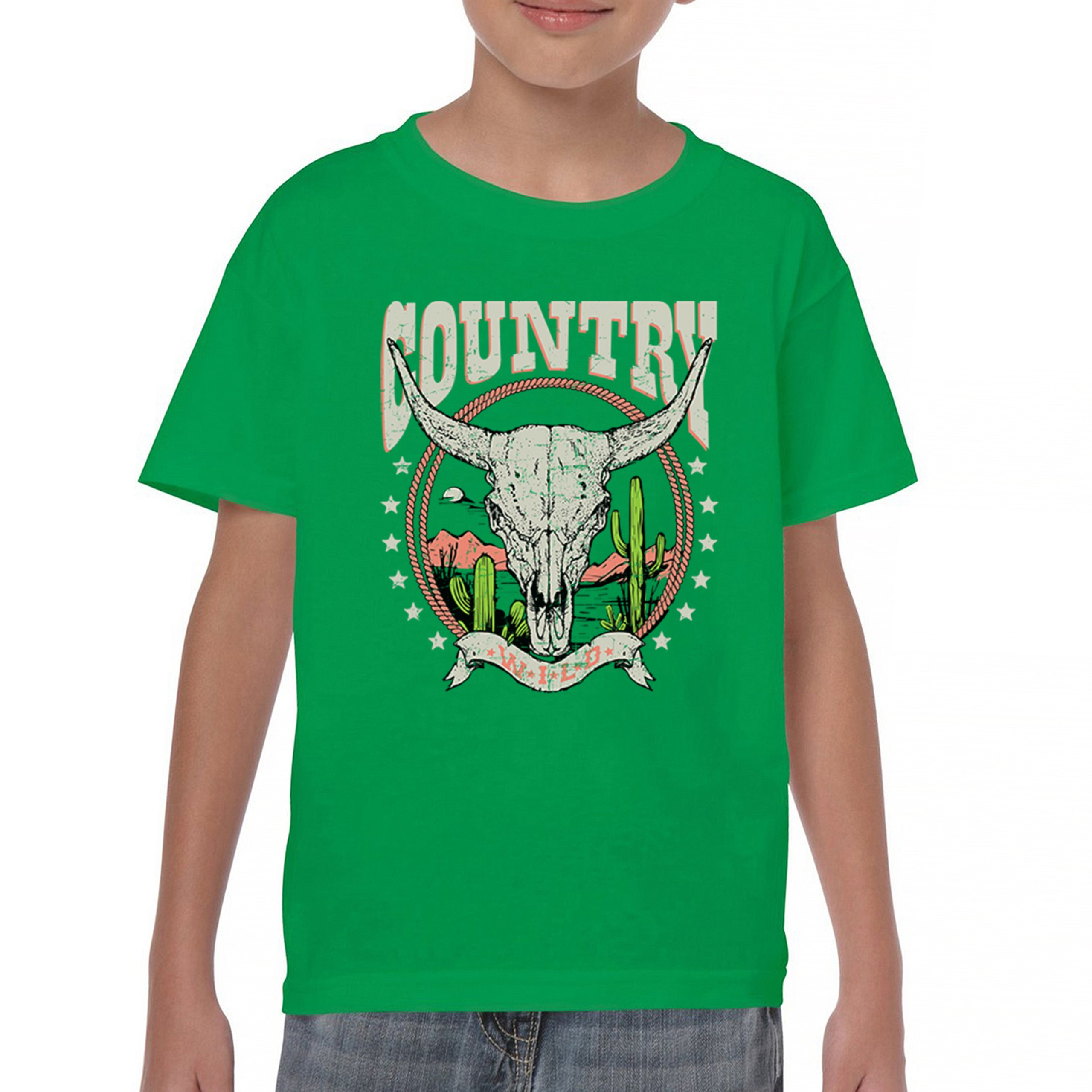Country Wild Youth T-shirt Vintage Steer Skull Desert Cowgirl Rodeo Kids - Picture 9 of 29