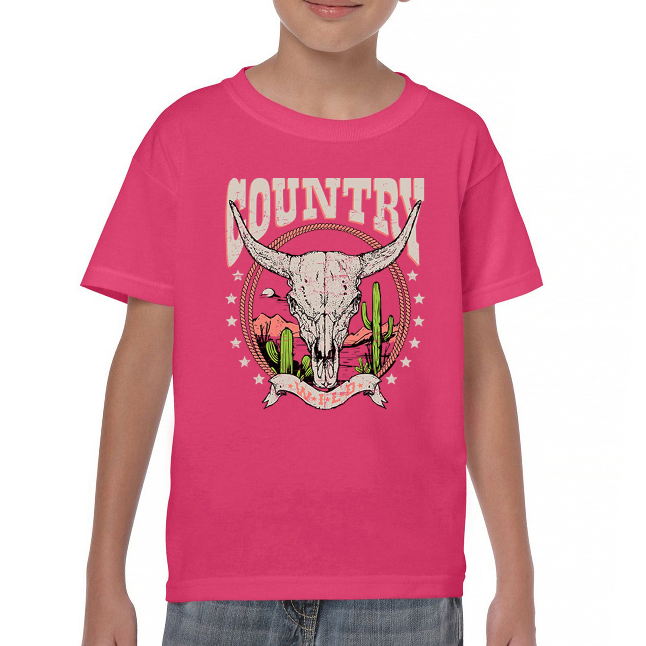 Country Wild Youth T-shirt Vintage Steer Skull Desert Cowgirl Rodeo Kids - Picture 23 of 29