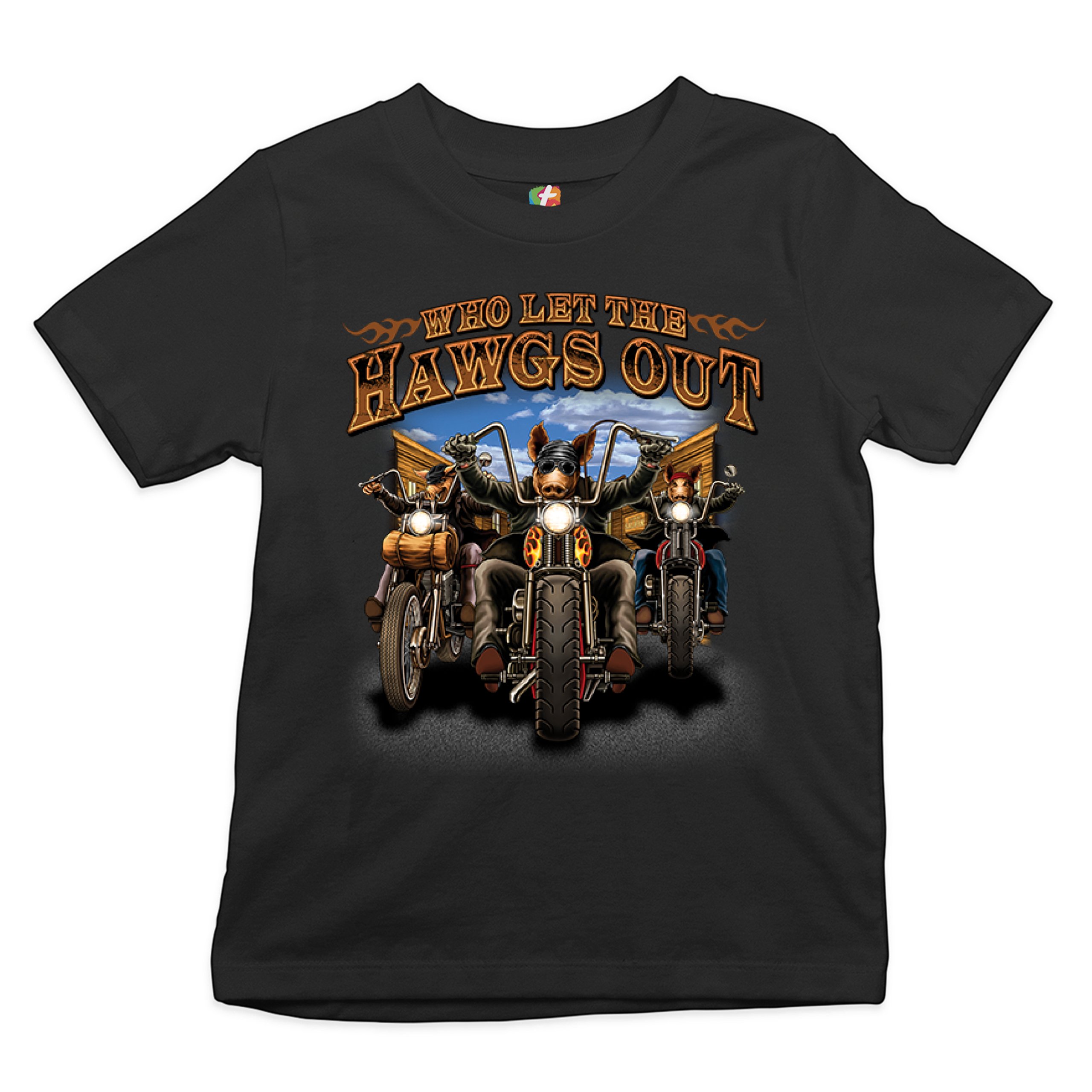 Who Let the Hawgs Out Youth T-shirt Biker Motorcycle Gang Live to Ride Kids - Picture 2 of 29