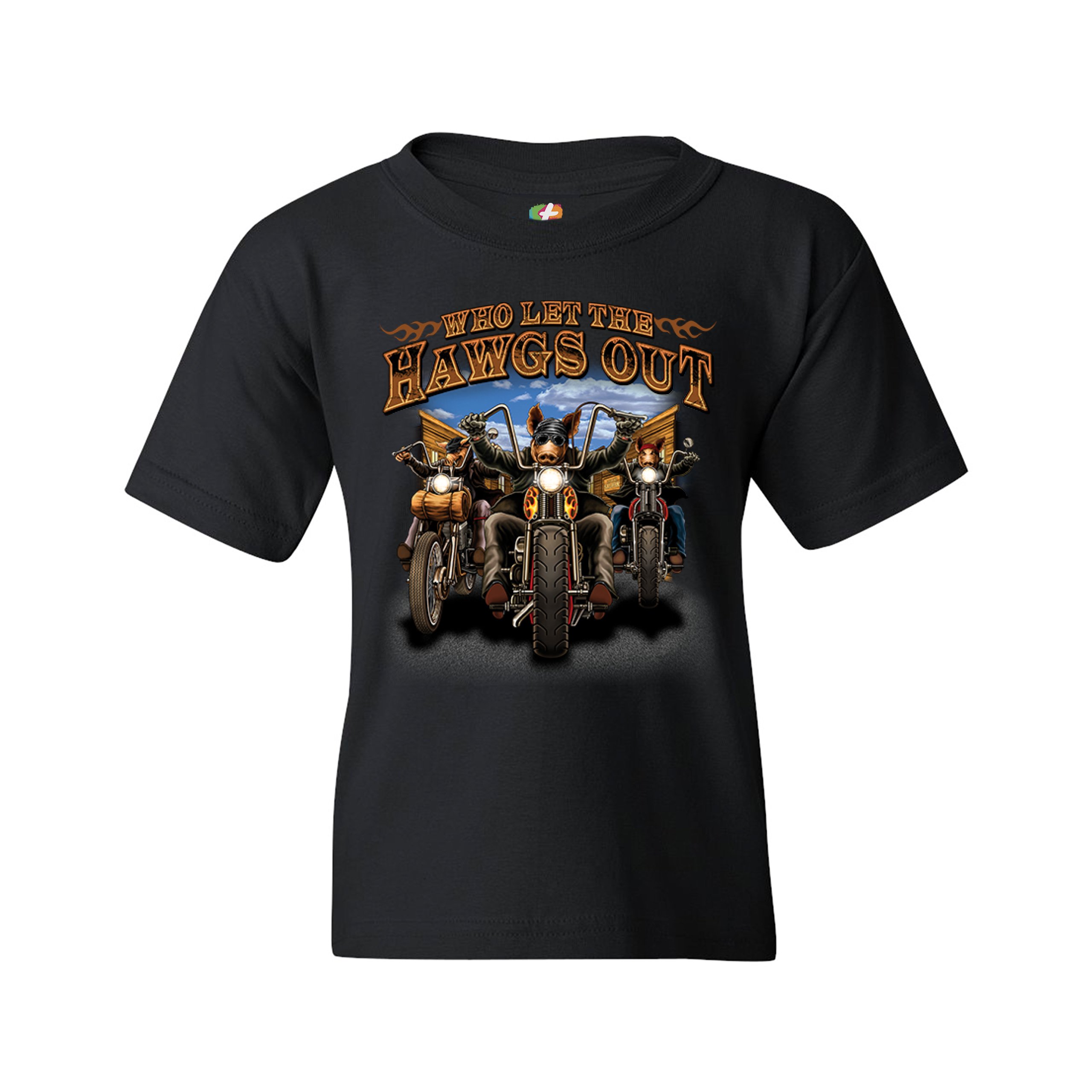 Who Let the Hawgs Out Youth T-shirt Biker Motorcycle Gang Live to Ride Kids - Picture 3 of 29