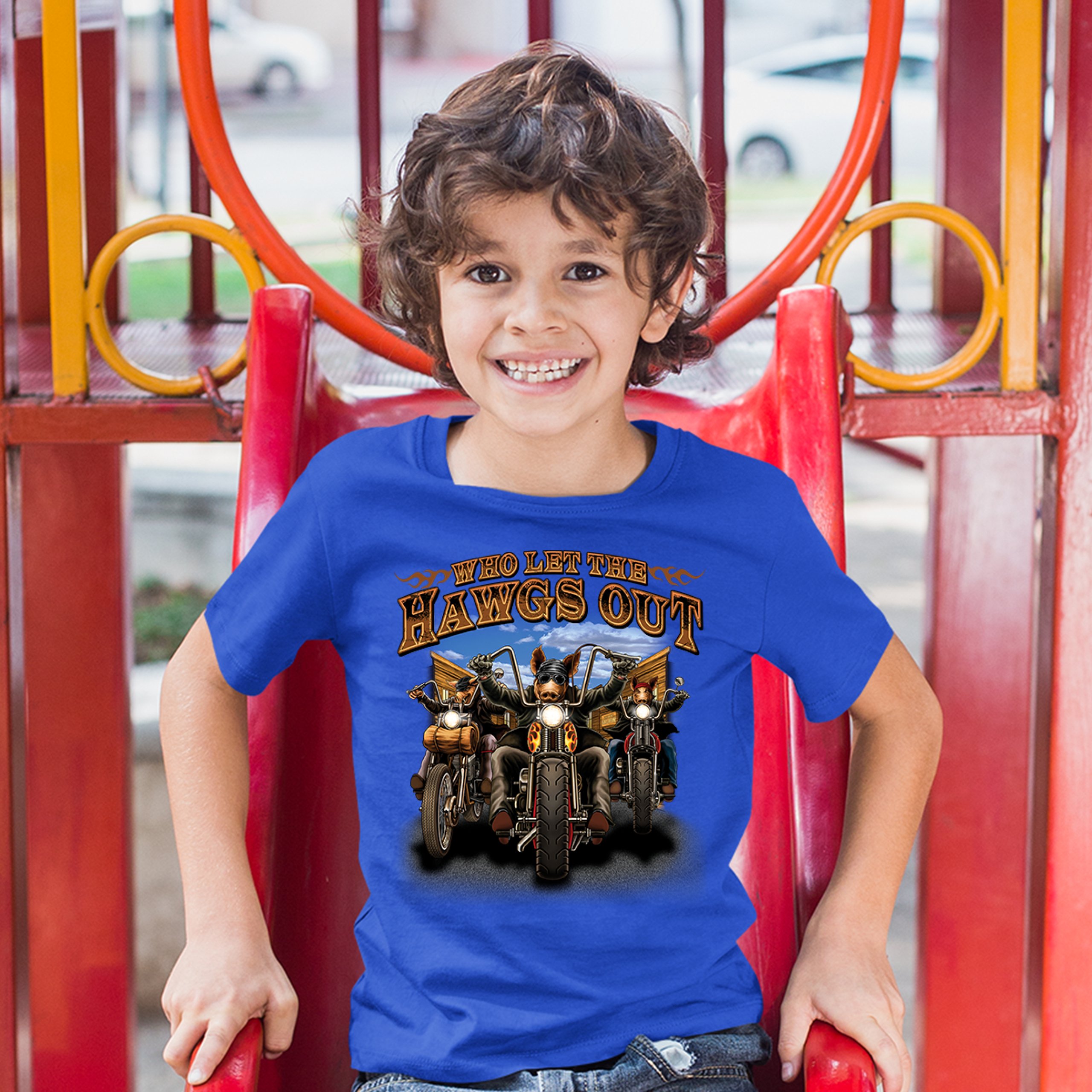 Who Let the Hawgs Out Youth T-shirt Biker Motorcycle Gang Live to Ride Kids - Picture 25 of 29
