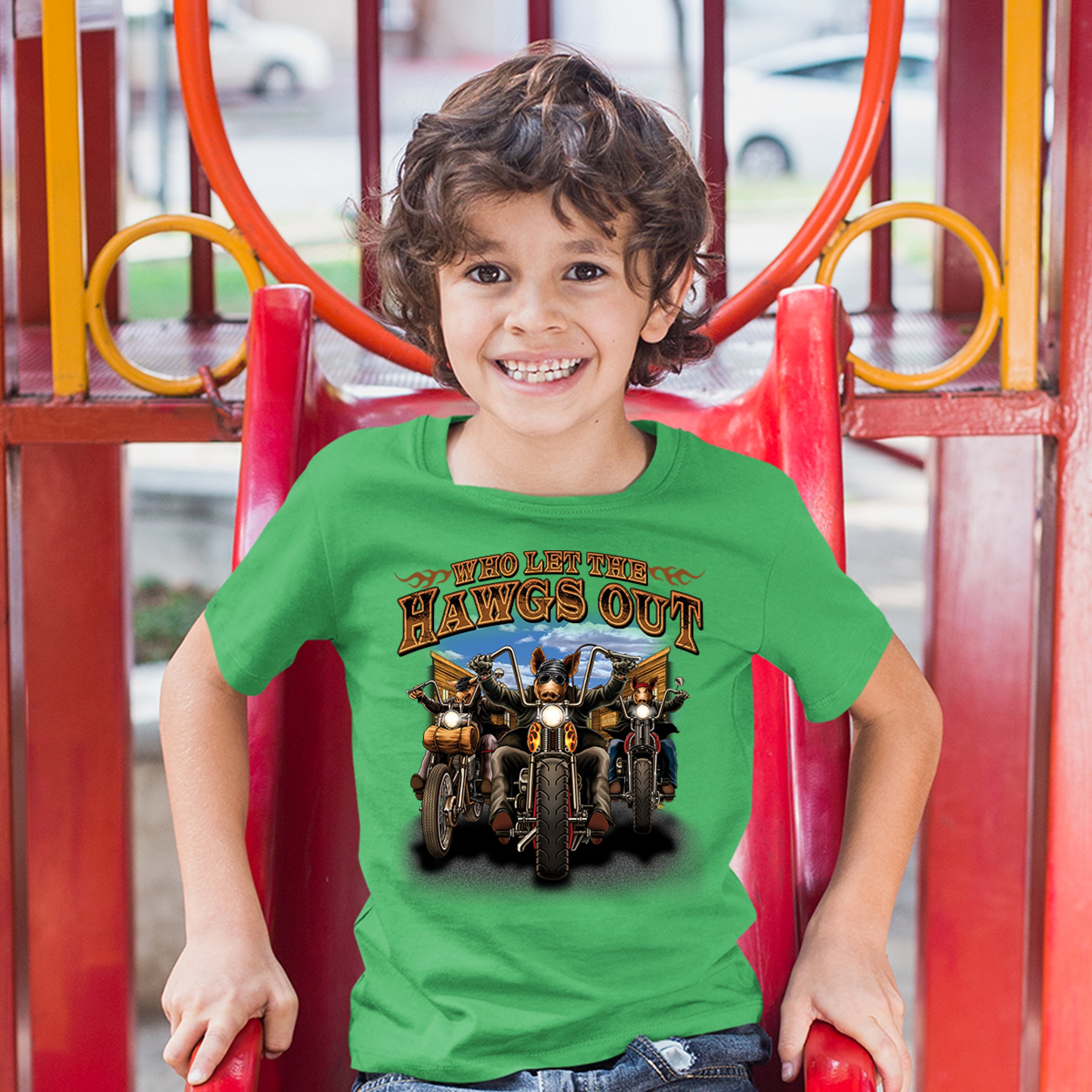 Who Let the Hawgs Out Youth T-shirt Biker Motorcycle Gang Live to Ride Kids - Picture 21 of 29