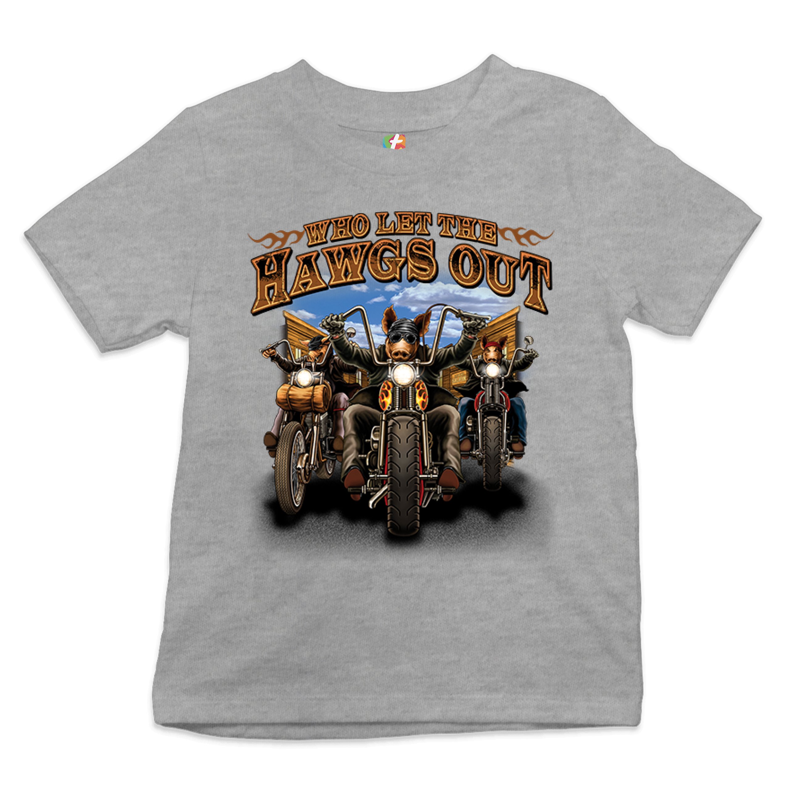 Who Let the Hawgs Out Youth T-shirt Biker Motorcycle Gang Live to Ride Kids - Picture 6 of 29