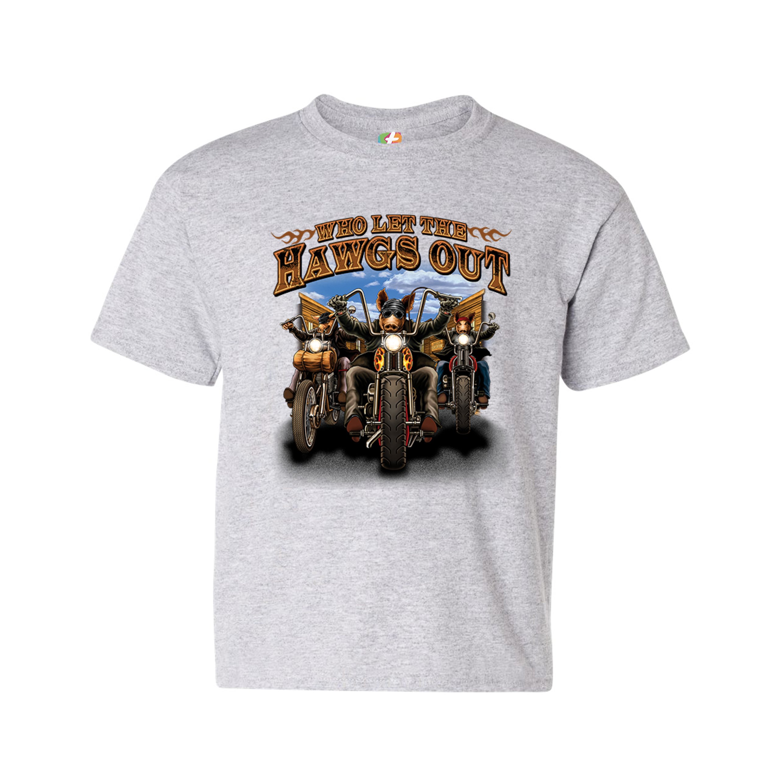 Who Let the Hawgs Out Youth T-shirt Biker Motorcycle Gang Live to Ride Kids - Picture 7 of 29