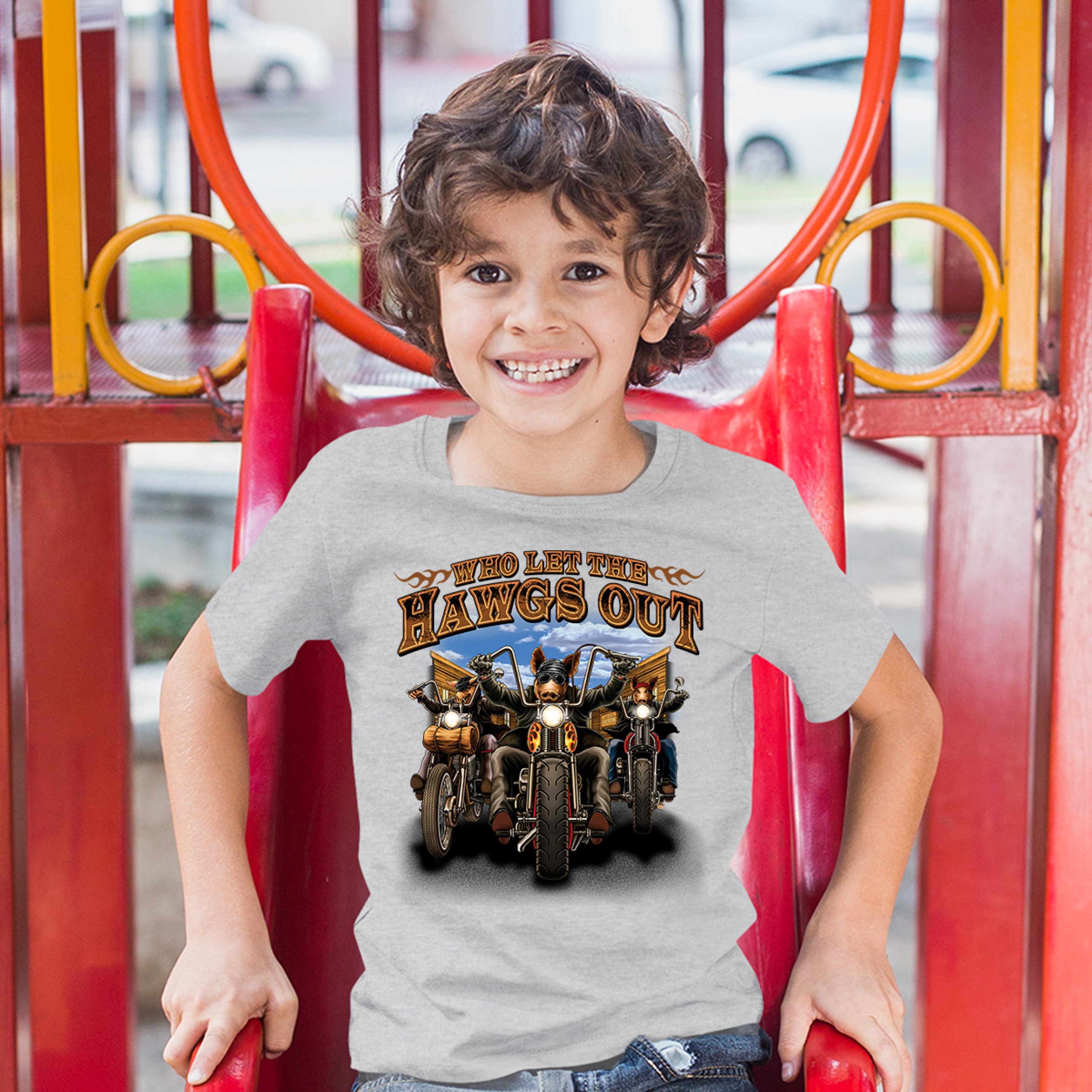 Who Let the Hawgs Out Youth T-shirt Biker Motorcycle Gang Live to Ride Kids - Picture 9 of 29