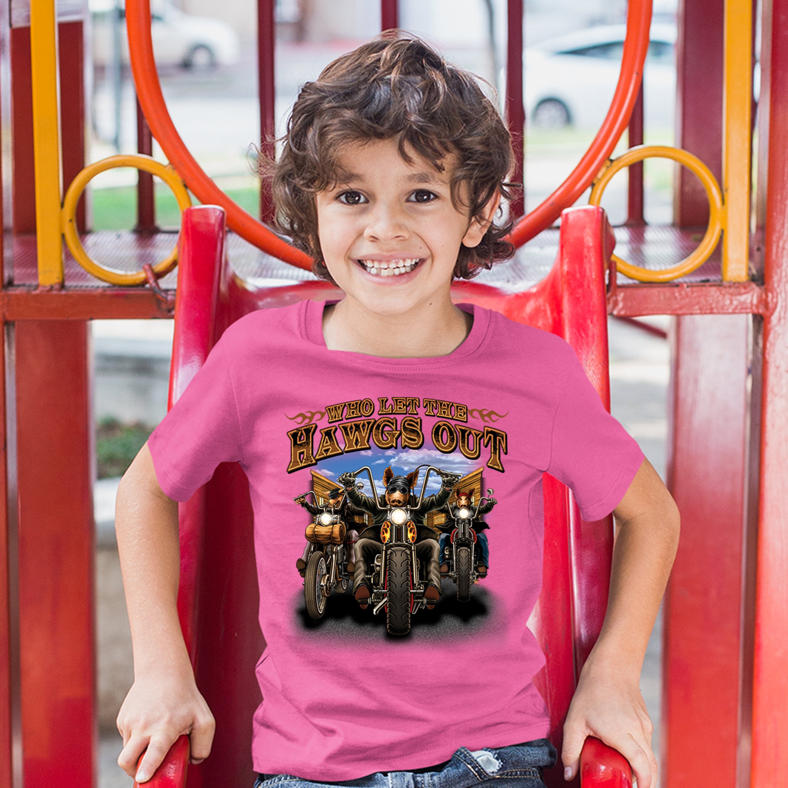 Who Let the Hawgs Out Youth T-shirt Biker Motorcycle Gang Live to Ride Kids - Picture 29 of 29