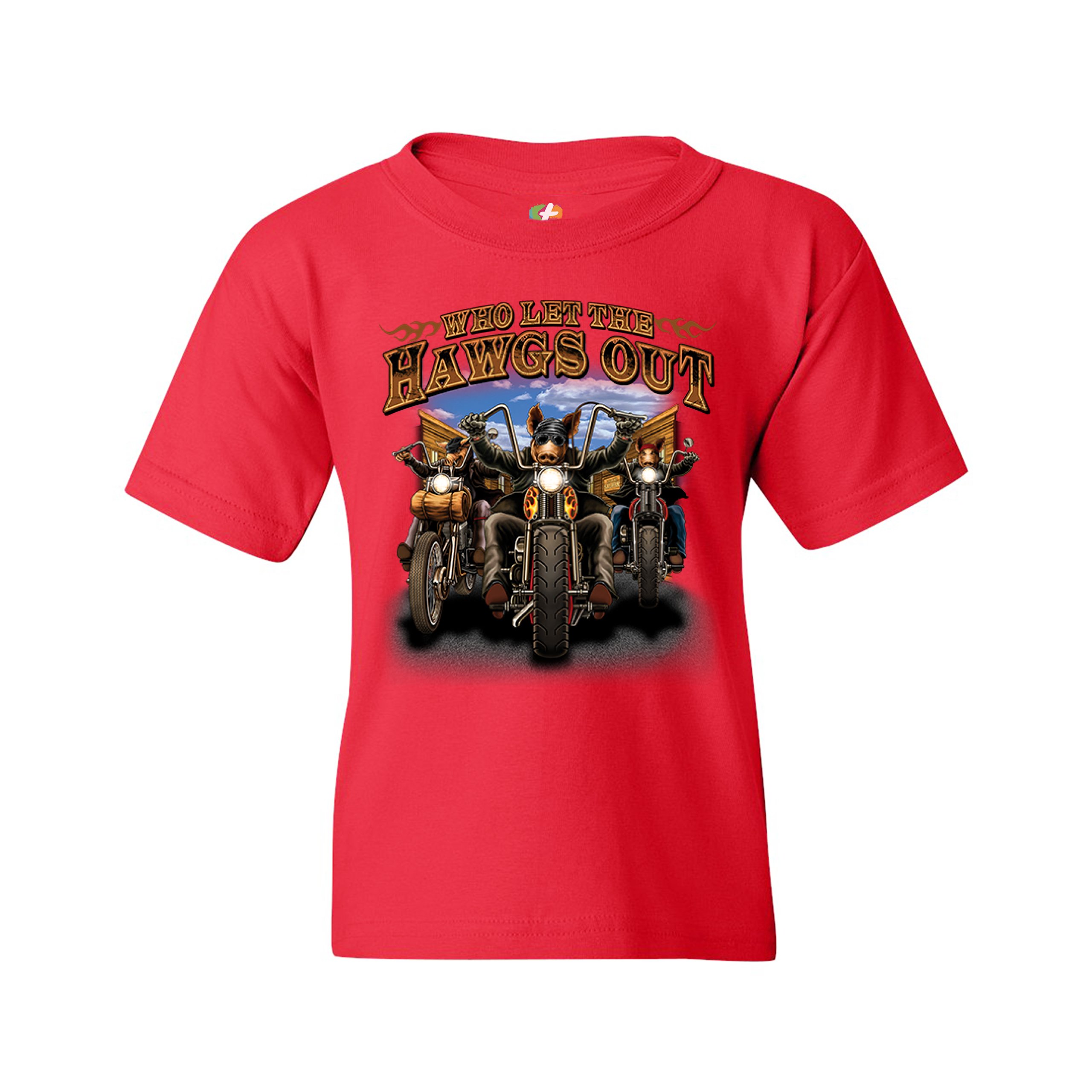 Who Let the Hawgs Out Youth T-shirt Biker Motorcycle Gang Live to Ride Kids - Picture 11 of 29