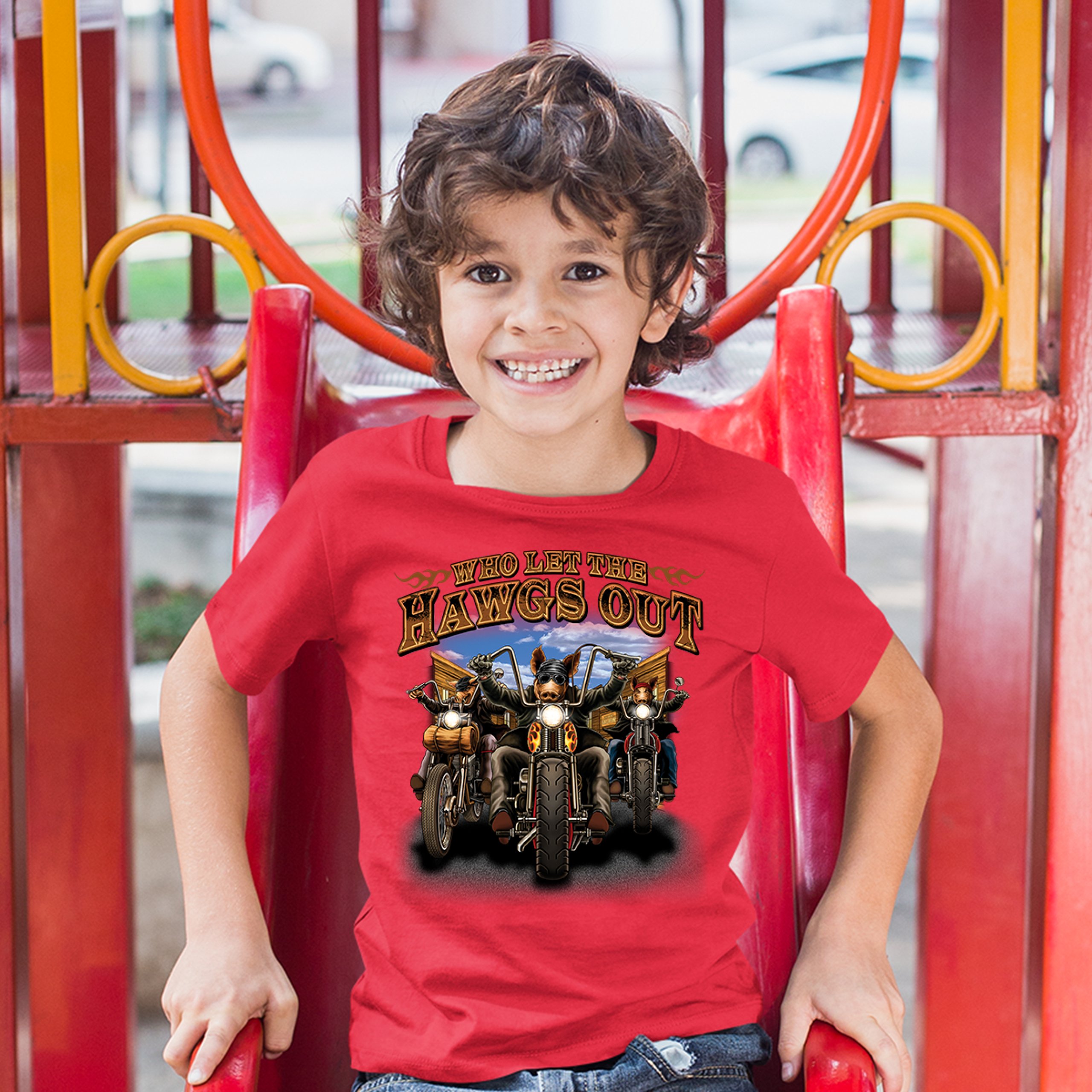 Who Let the Hawgs Out Youth T-shirt Biker Motorcycle Gang Live to Ride Kids - Picture 13 of 29