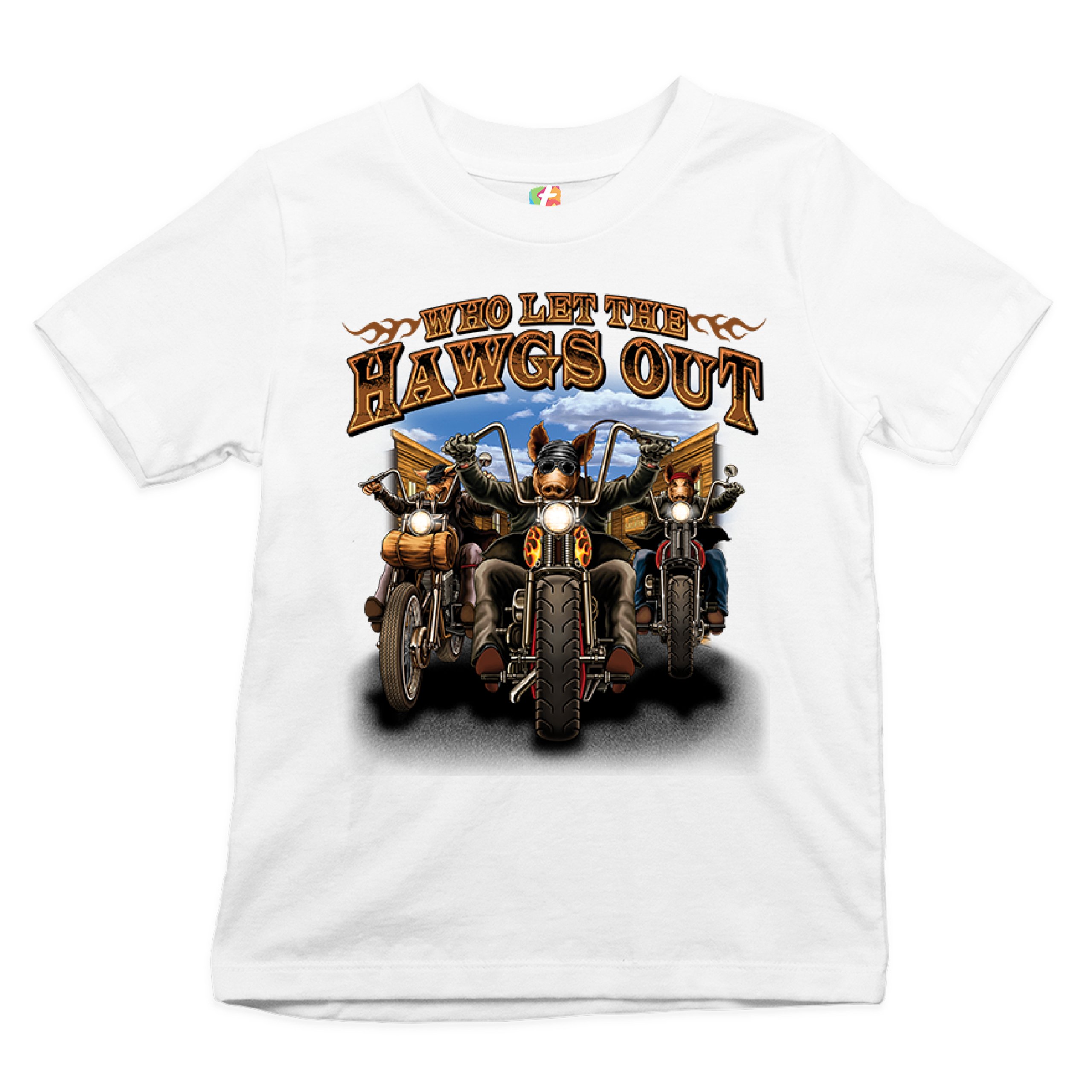Who Let the Hawgs Out Youth T-shirt Biker Motorcycle Gang Live to Ride Kids - Picture 14 of 29