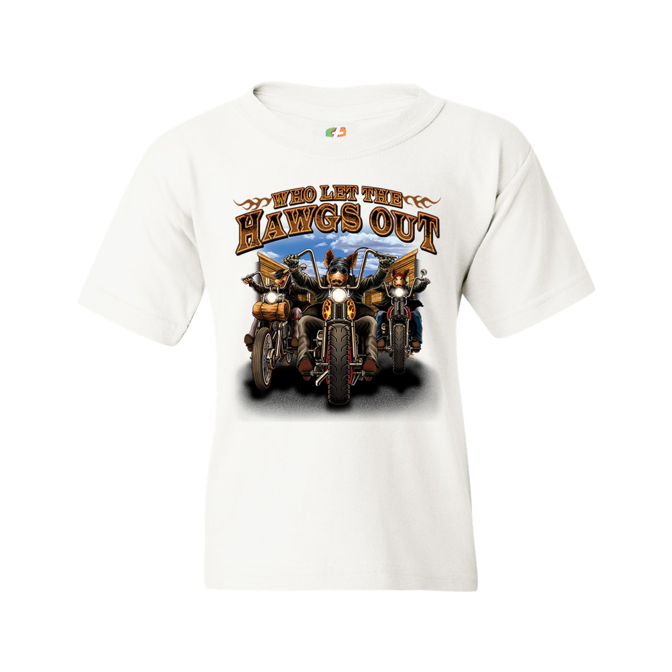 Who Let the Hawgs Out Youth T-shirt Biker Motorcycle Gang Live to Ride Kids - Picture 15 of 29