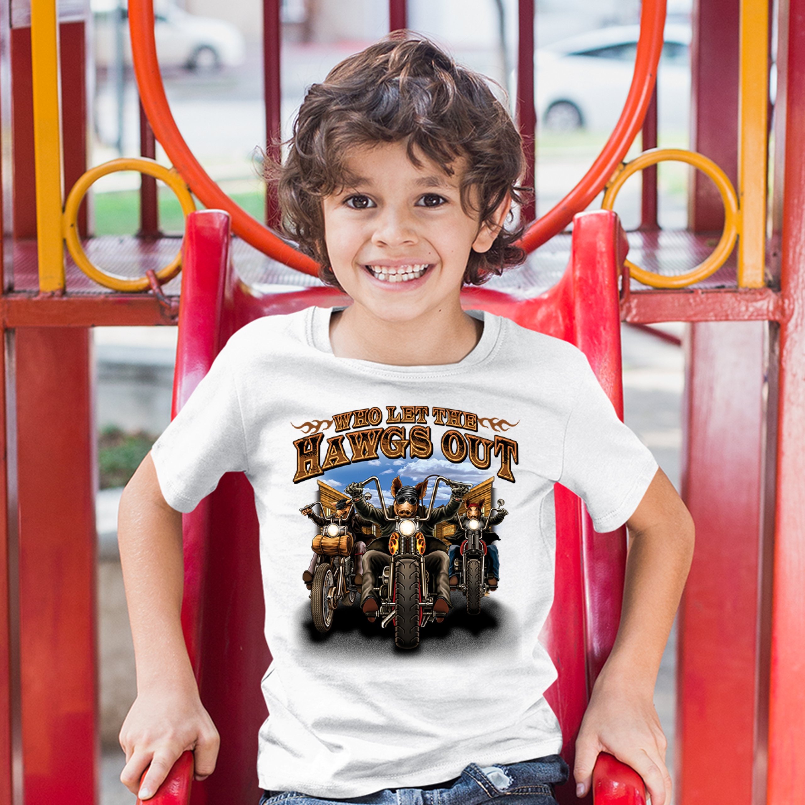 Who Let the Hawgs Out Youth T-shirt Biker Motorcycle Gang Live to Ride Kids - Picture 17 of 29