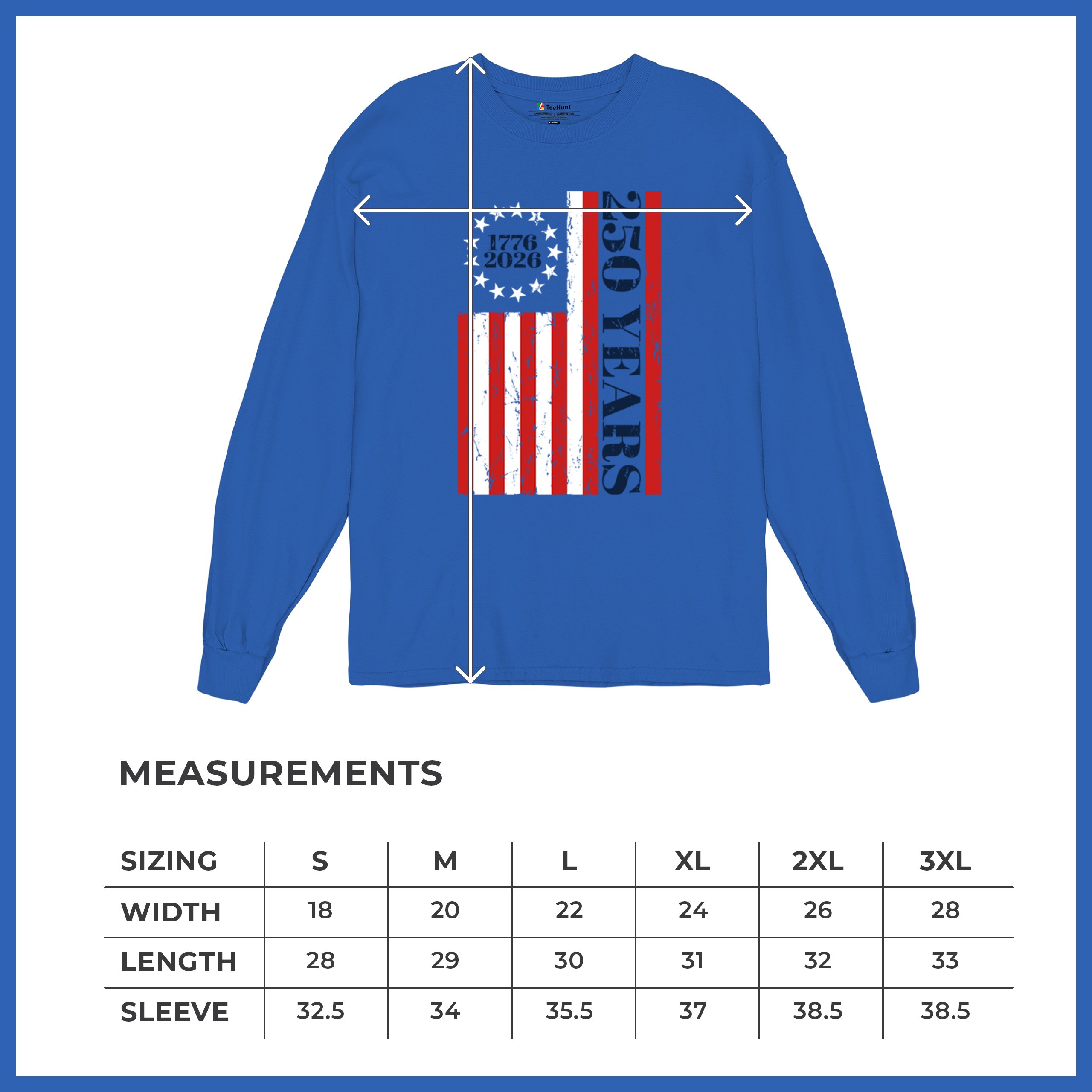USA 250 Years Flag Long Sleeve T-shirt American Patriotic July 4th Freedom - Picture 64 of 78