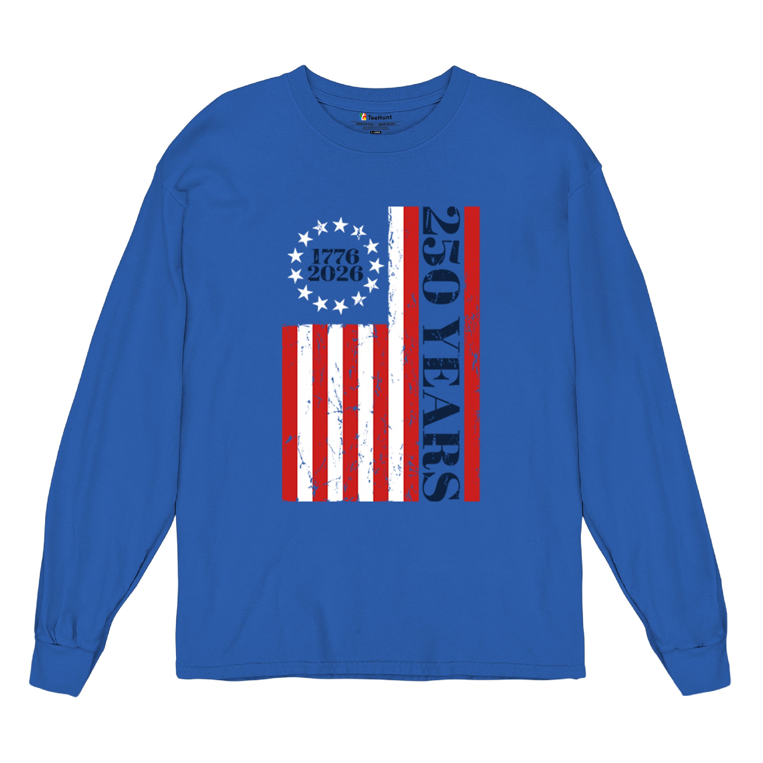 USA 250 Years Flag Long Sleeve T-shirt American Patriotic July 4th Freedom - Picture 62 of 78