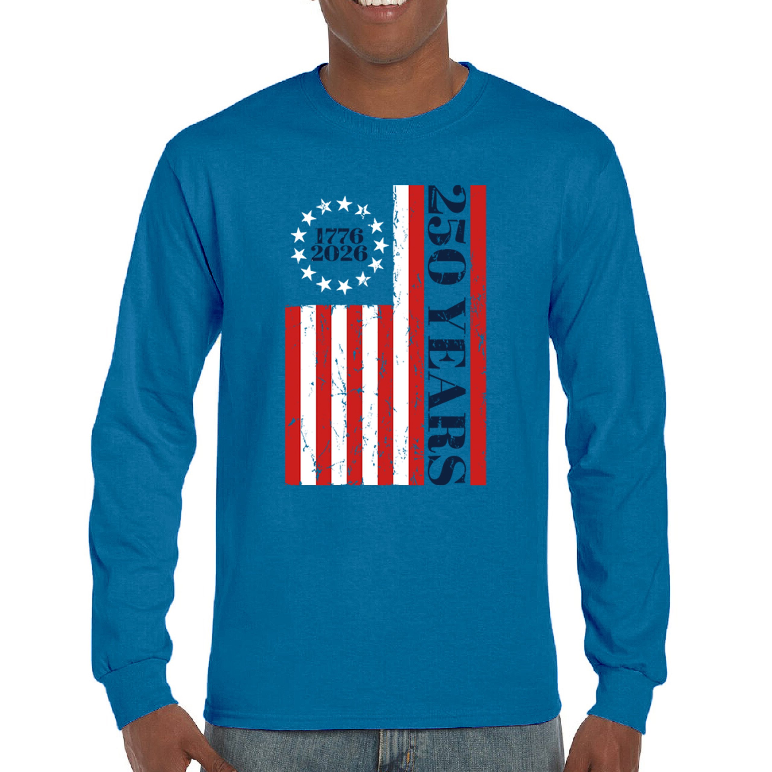 USA 250 Years Flag Long Sleeve T-shirt American Patriotic July 4th Freedom - Picture 58 of 78