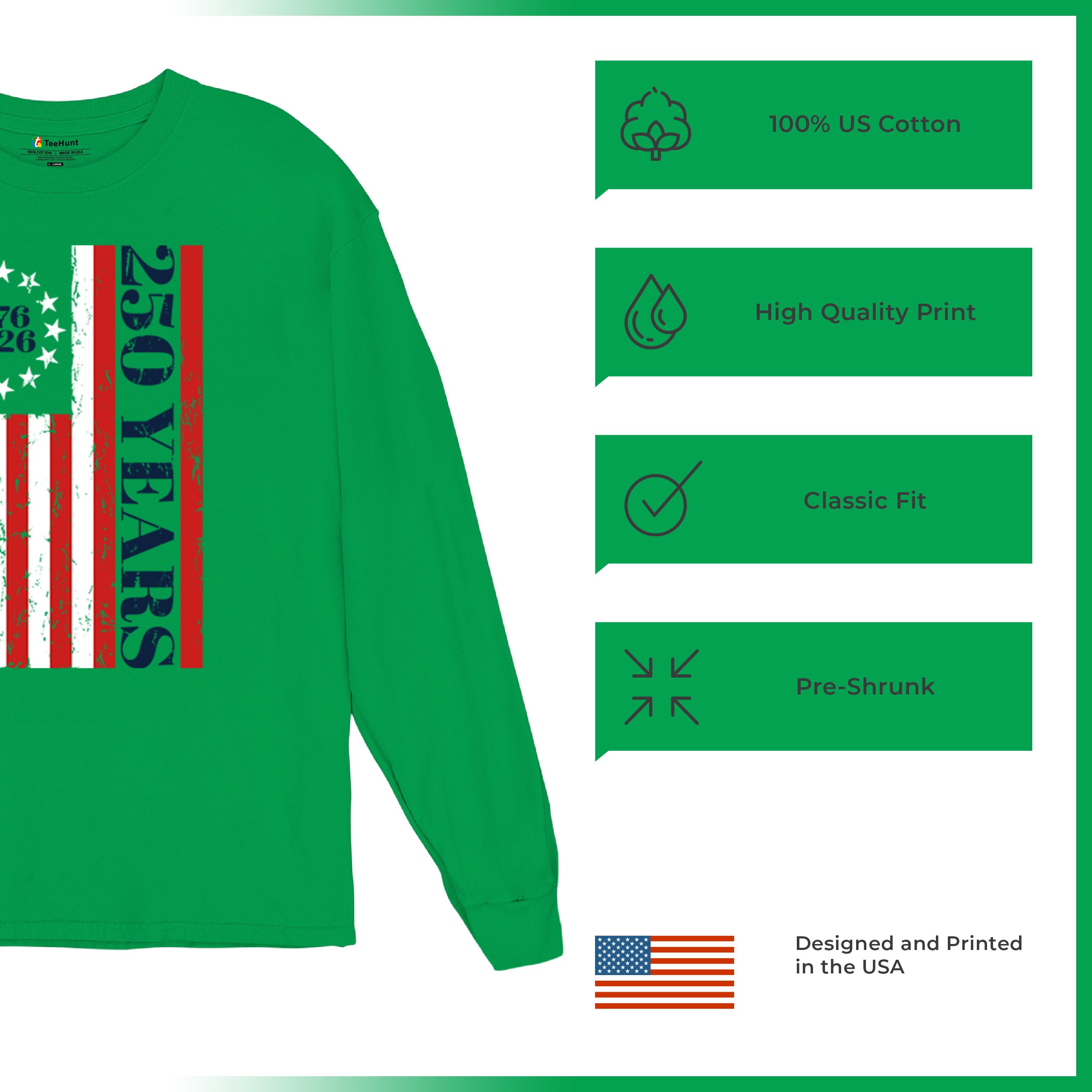 USA 250 Years Flag Long Sleeve T-shirt American Patriotic July 4th Freedom - Picture 49 of 78