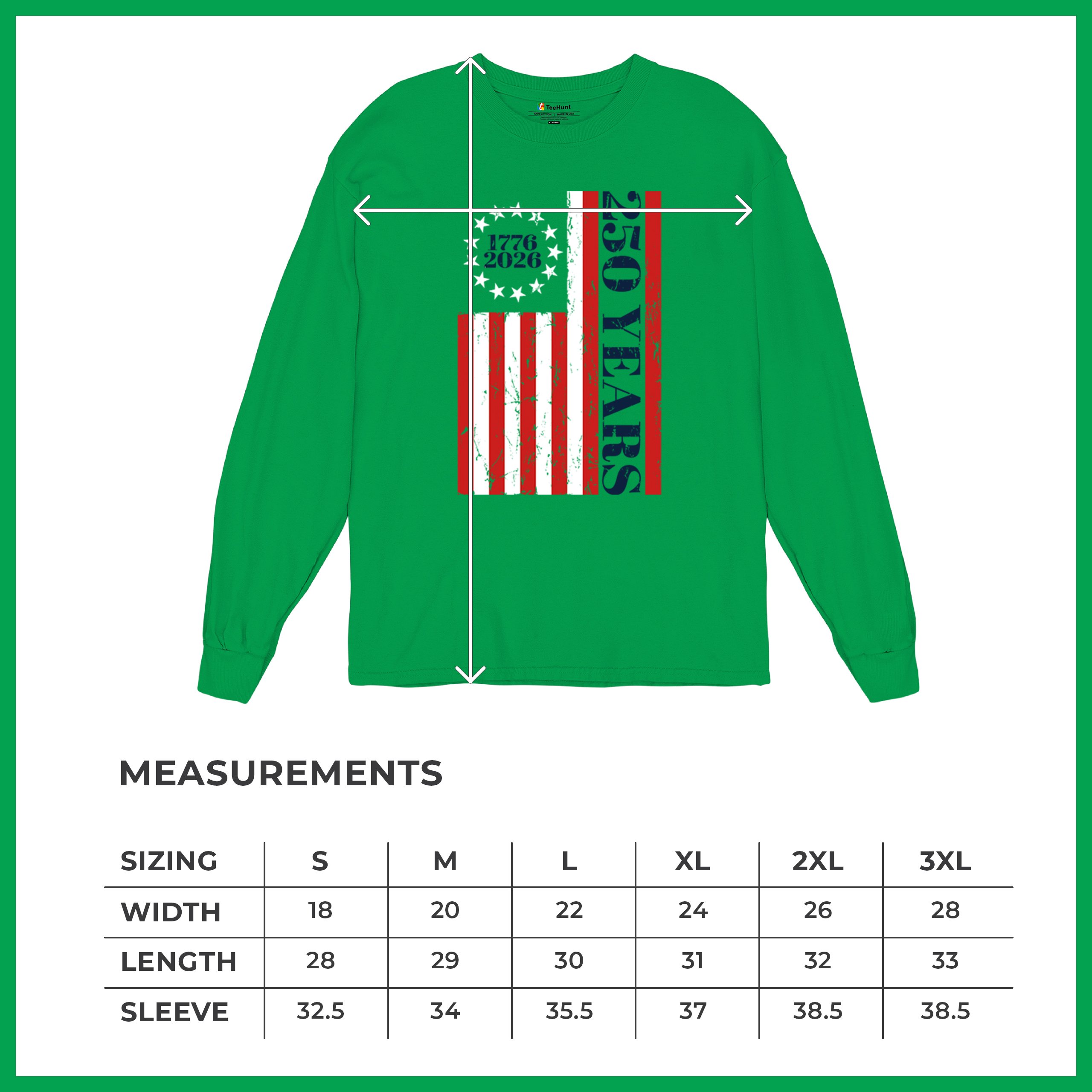 USA 250 Years Flag Long Sleeve T-shirt American Patriotic July 4th Freedom - Picture 50 of 78