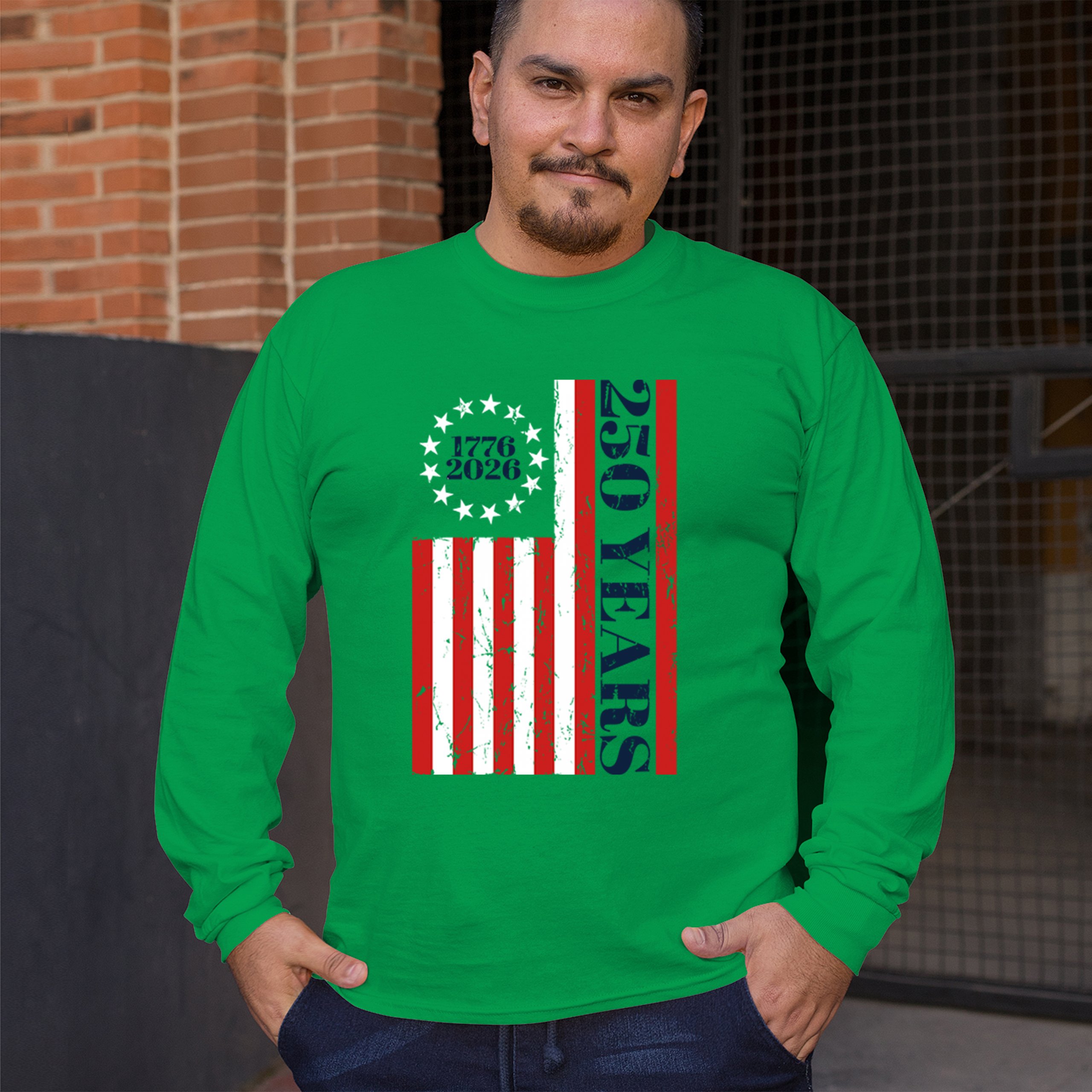 USA 250 Years Flag Long Sleeve T-shirt American Patriotic July 4th Freedom - Picture 47 of 78