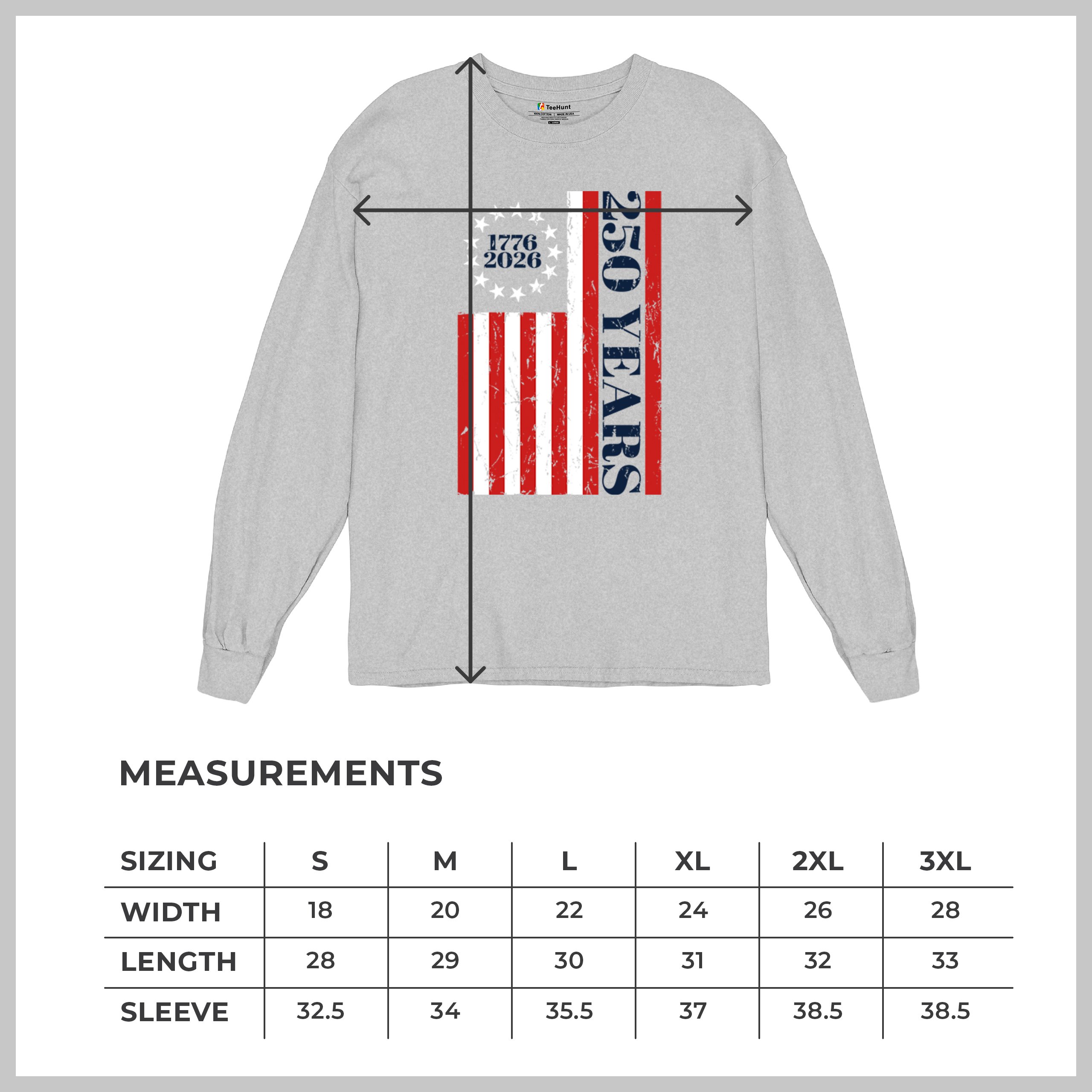 USA 250 Years Flag Long Sleeve T-shirt American Patriotic July 4th Freedom - Picture 8 of 78