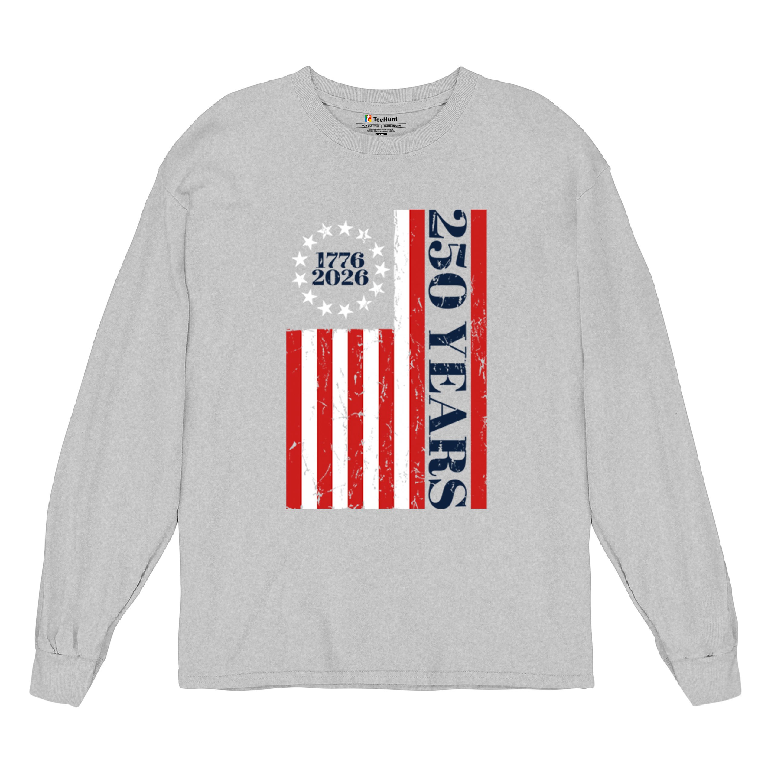 USA 250 Years Flag Long Sleeve T-shirt American Patriotic July 4th Freedom - Picture 6 of 78