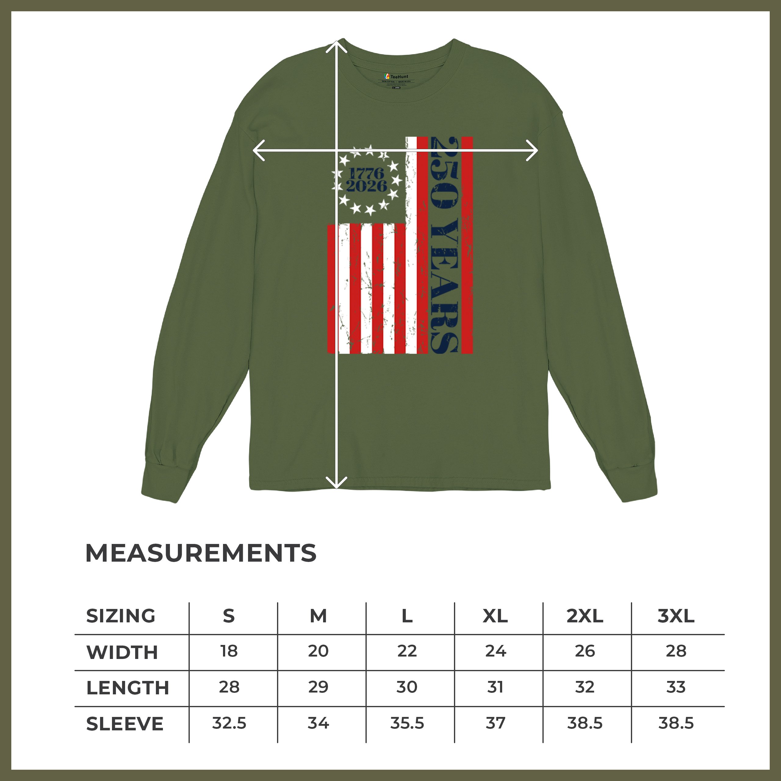USA 250 Years Flag Long Sleeve T-shirt American Patriotic July 4th Freedom - Picture 57 of 78