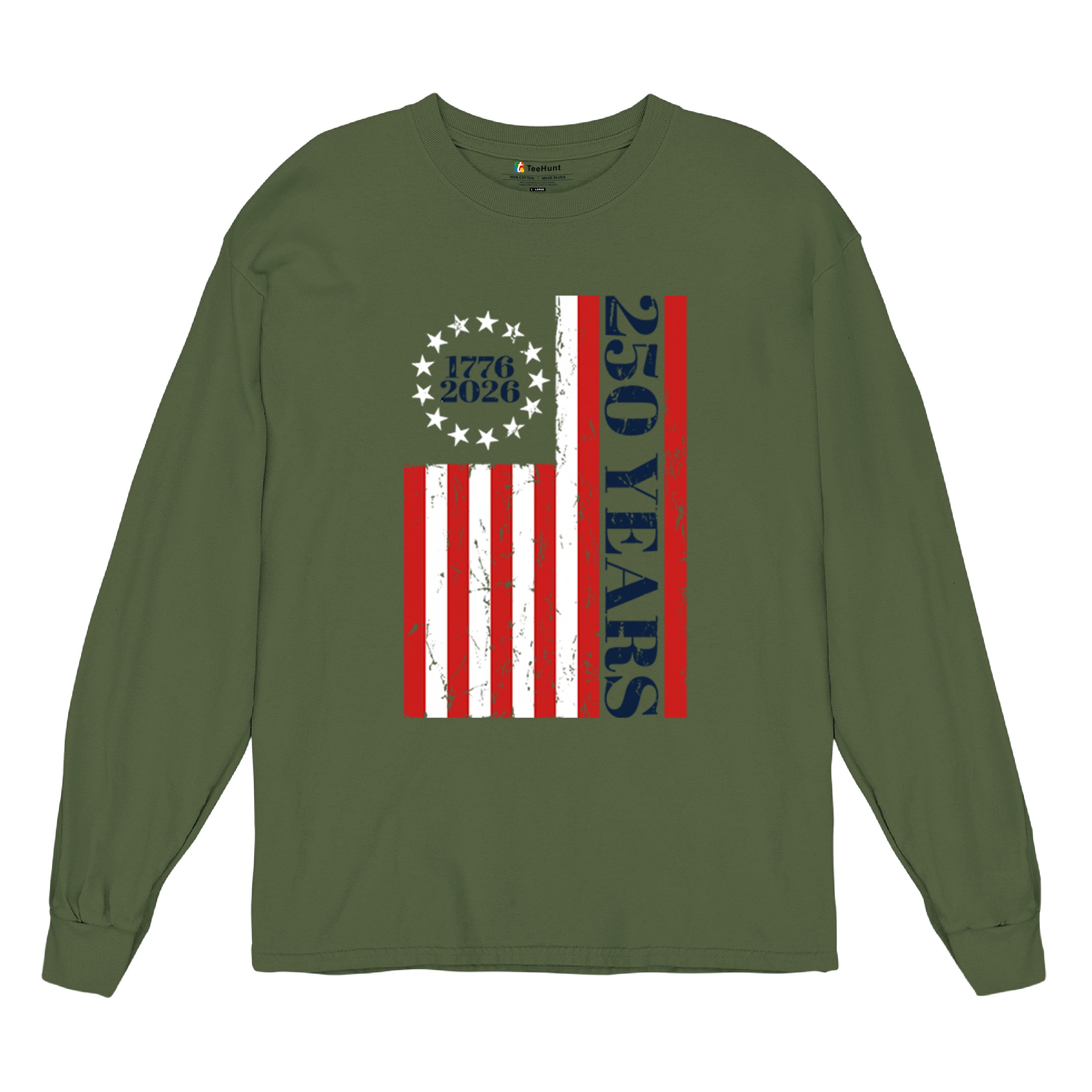 USA 250 Years Flag Long Sleeve T-shirt American Patriotic July 4th Freedom - Picture 55 of 78