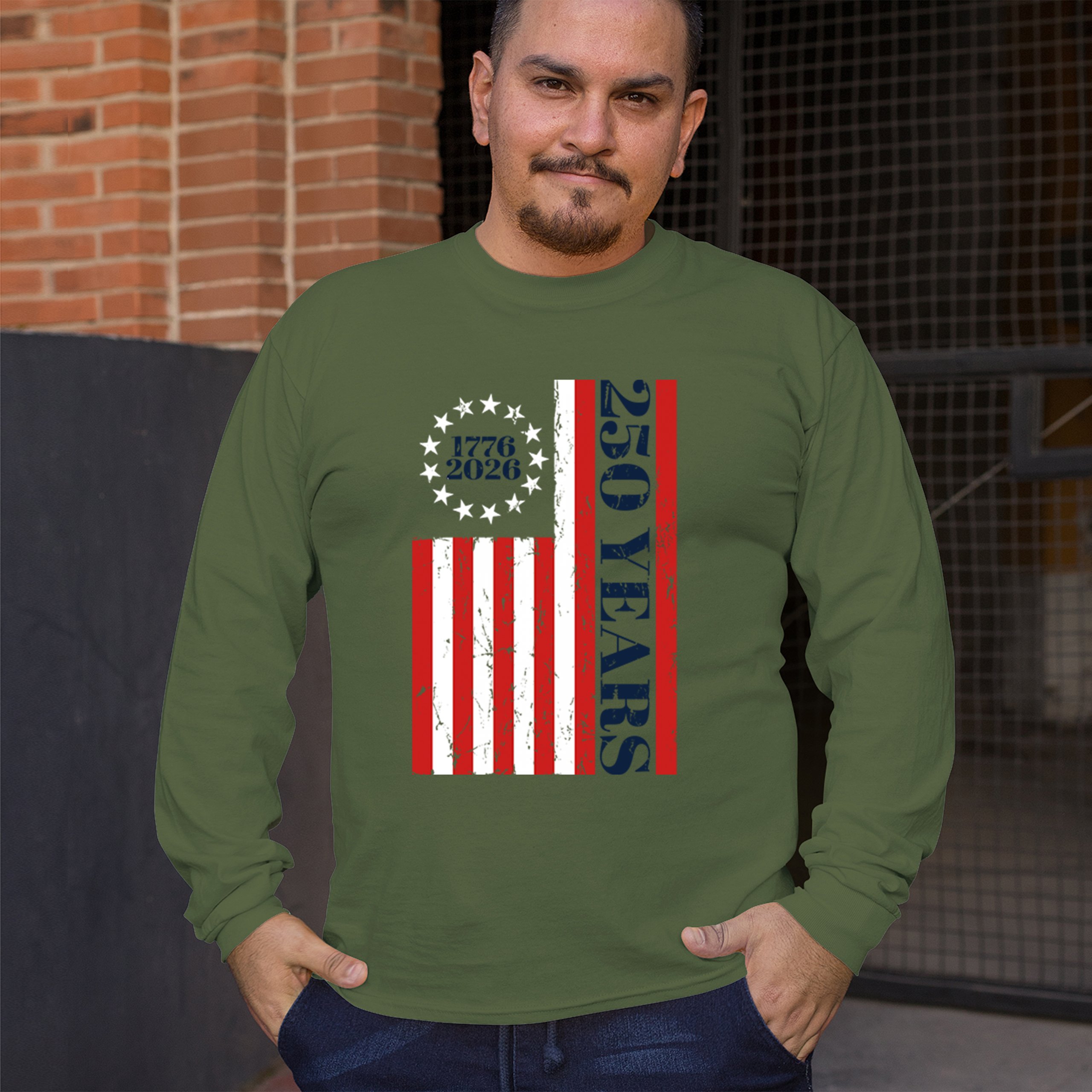 USA 250 Years Flag Long Sleeve T-shirt American Patriotic July 4th Freedom - Picture 54 of 78