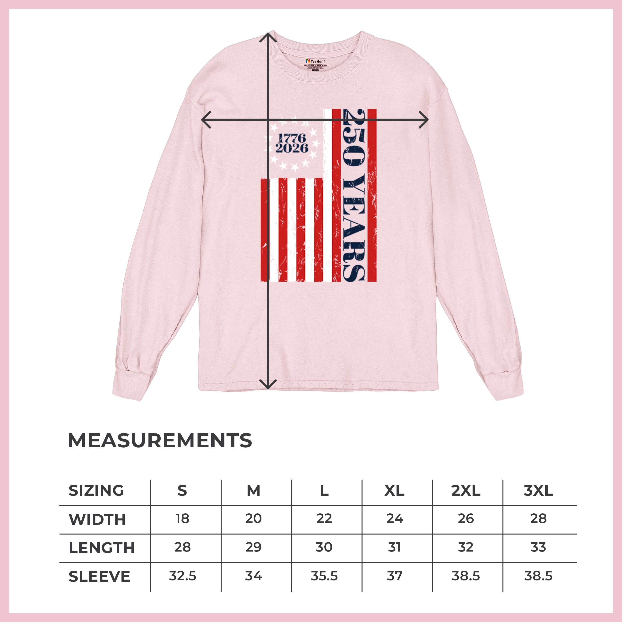 USA 250 Years Flag Long Sleeve T-shirt American Patriotic July 4th Freedom - Picture 78 of 78