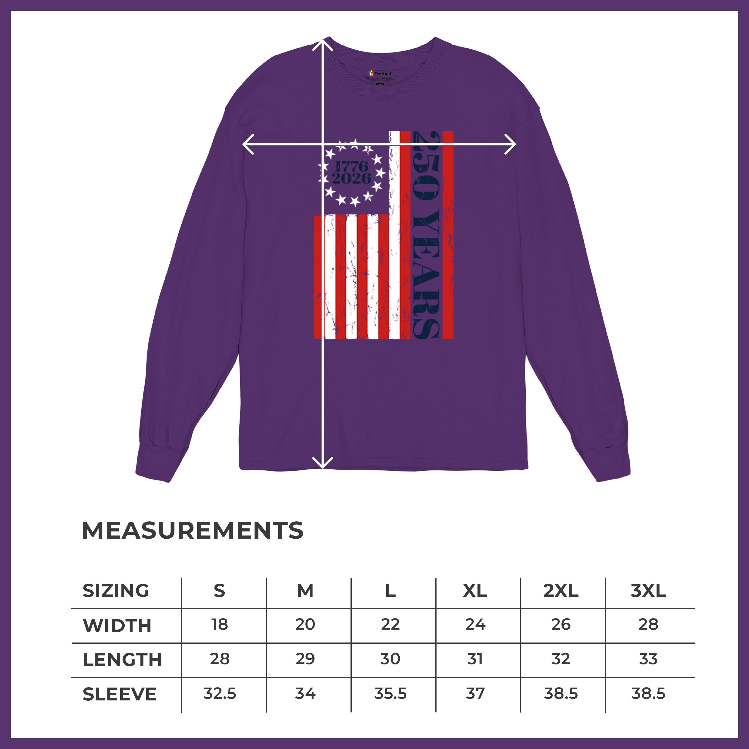 USA 250 Years Flag Long Sleeve T-shirt American Patriotic July 4th Freedom - Picture 22 of 78