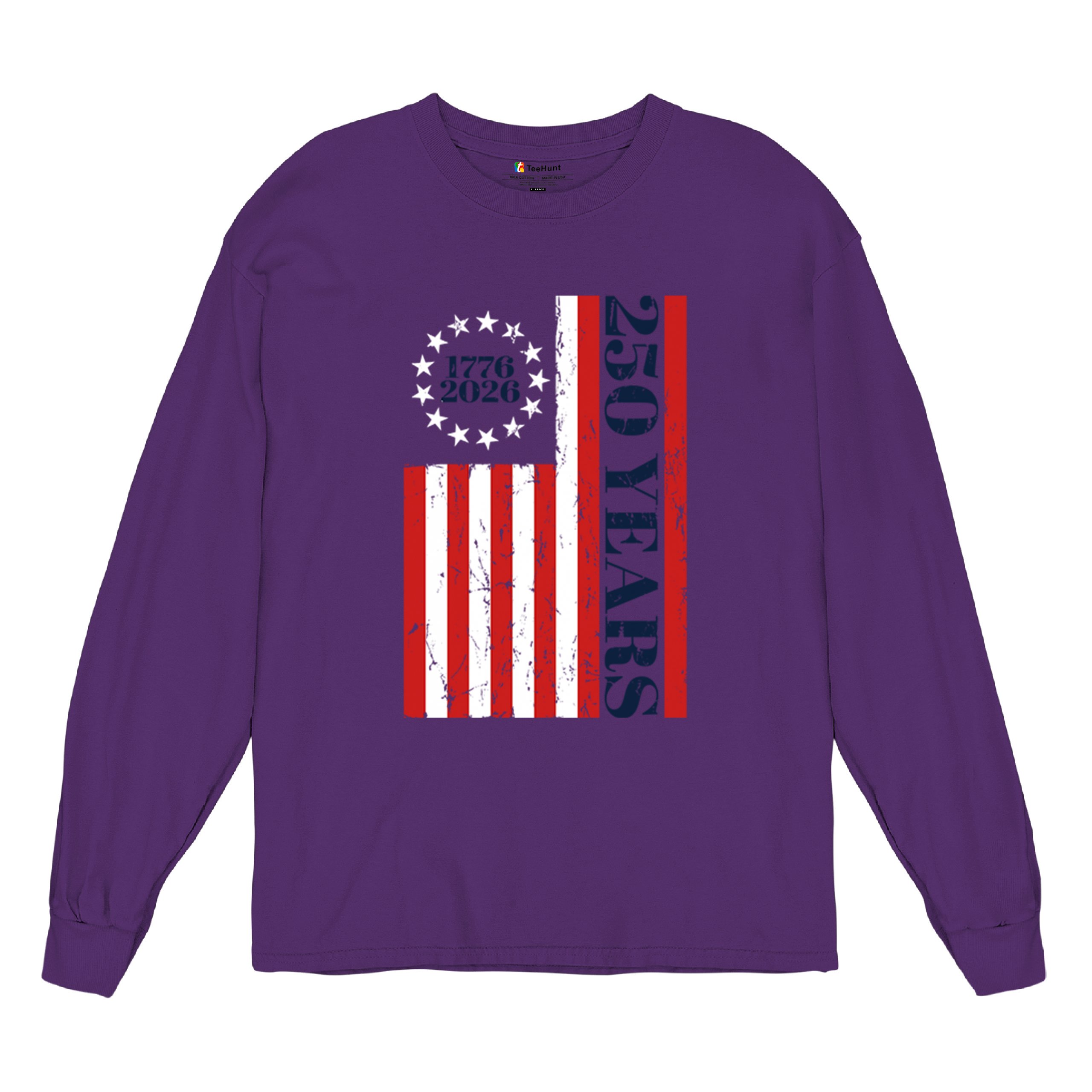 USA 250 Years Flag Long Sleeve T-shirt American Patriotic July 4th Freedom - Picture 20 of 78