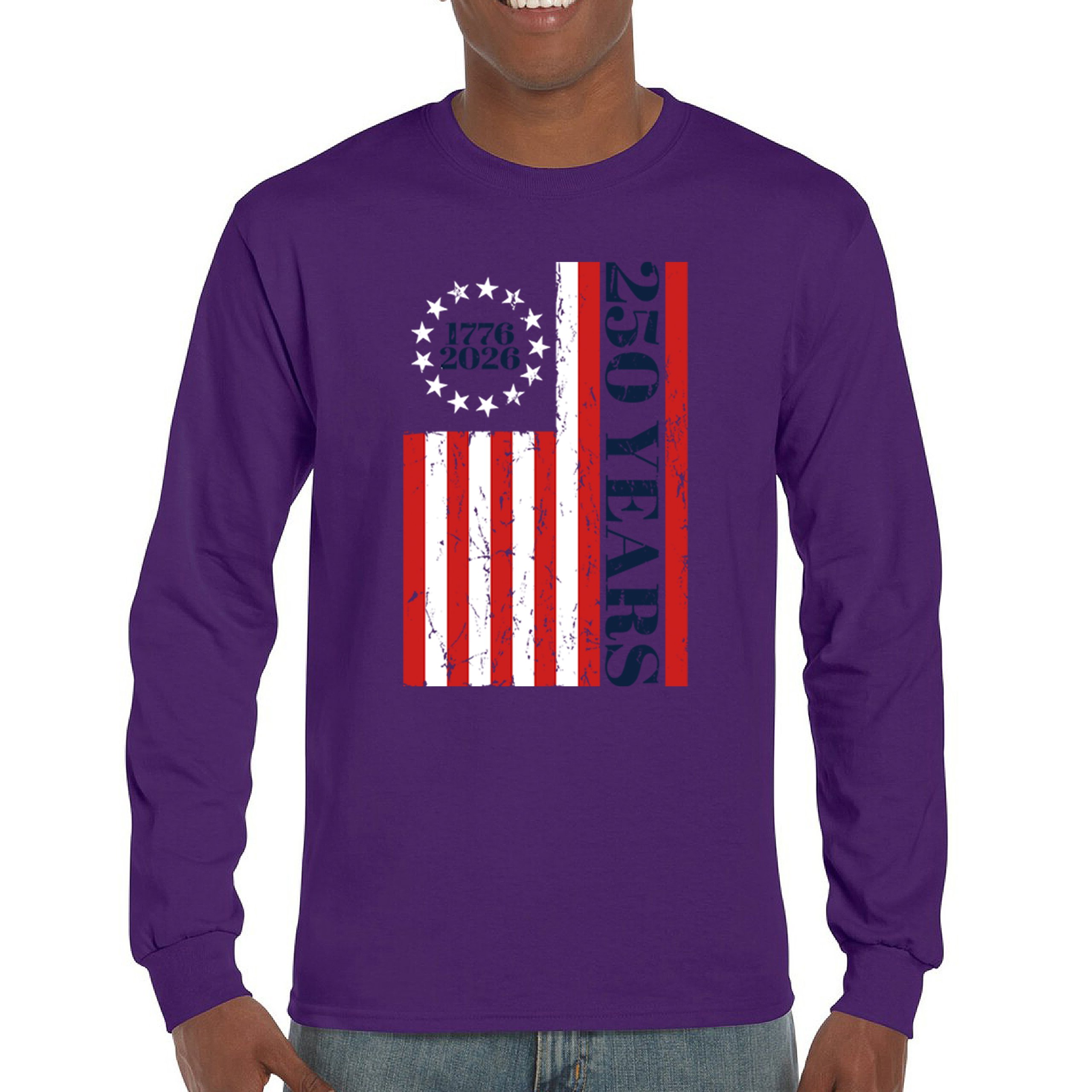 USA 250 Years Flag Long Sleeve T-shirt American Patriotic July 4th Freedom - Picture 16 of 78