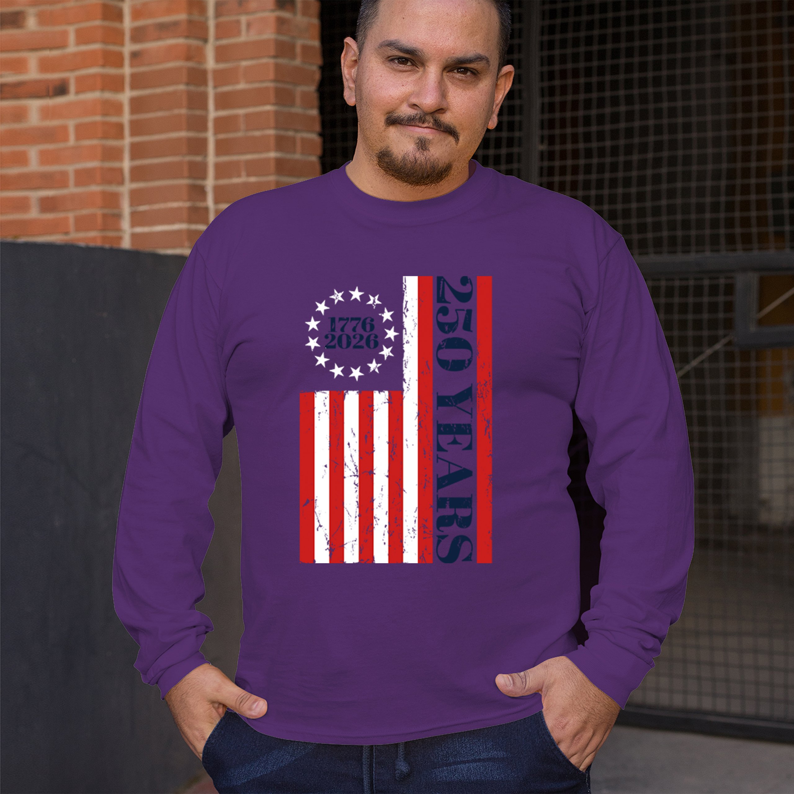 USA 250 Years Flag Long Sleeve T-shirt American Patriotic July 4th Freedom - Picture 19 of 78