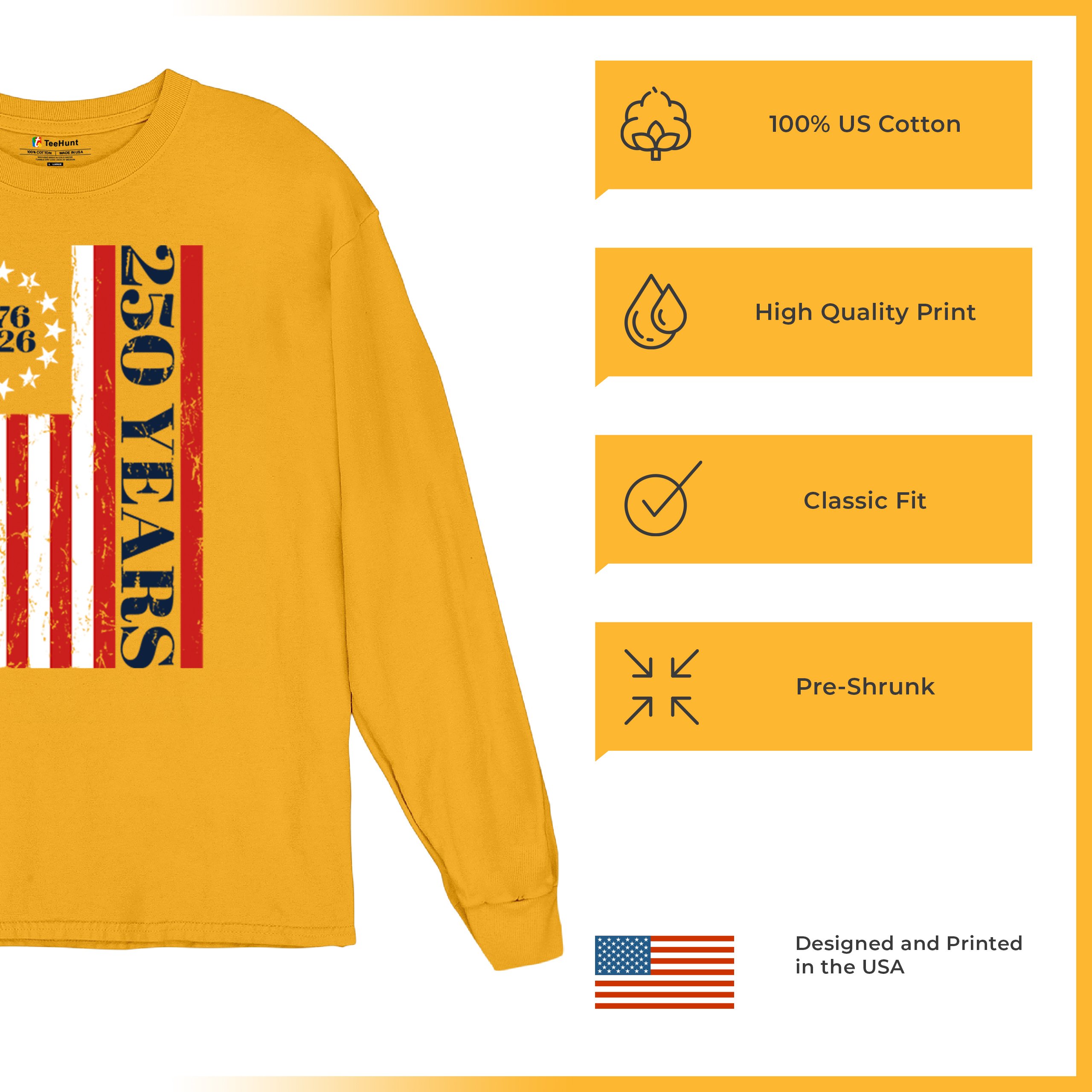 USA 250 Years Flag Long Sleeve T-shirt American Patriotic July 4th Freedom - Picture 70 of 78