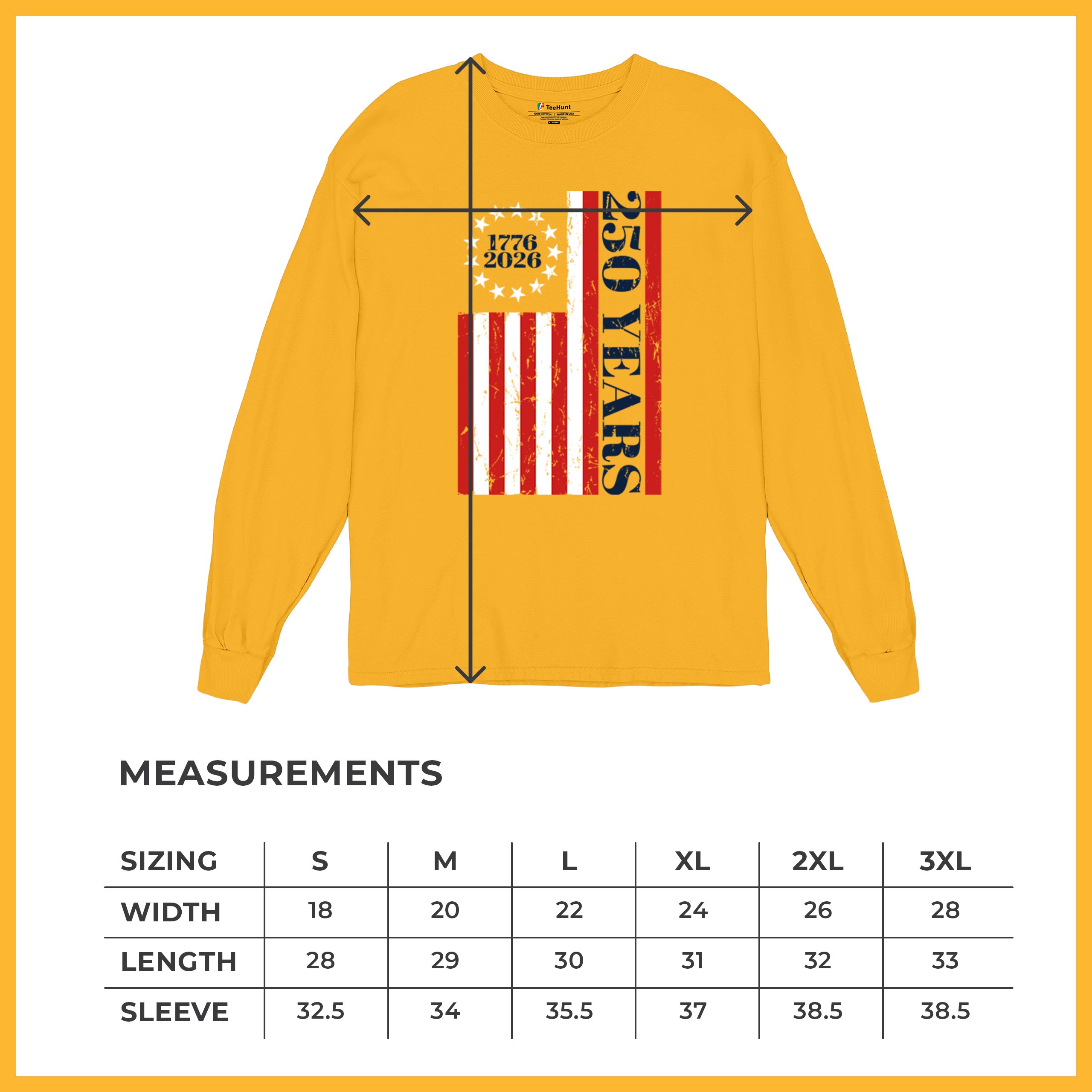 USA 250 Years Flag Long Sleeve T-shirt American Patriotic July 4th Freedom - Picture 71 of 78