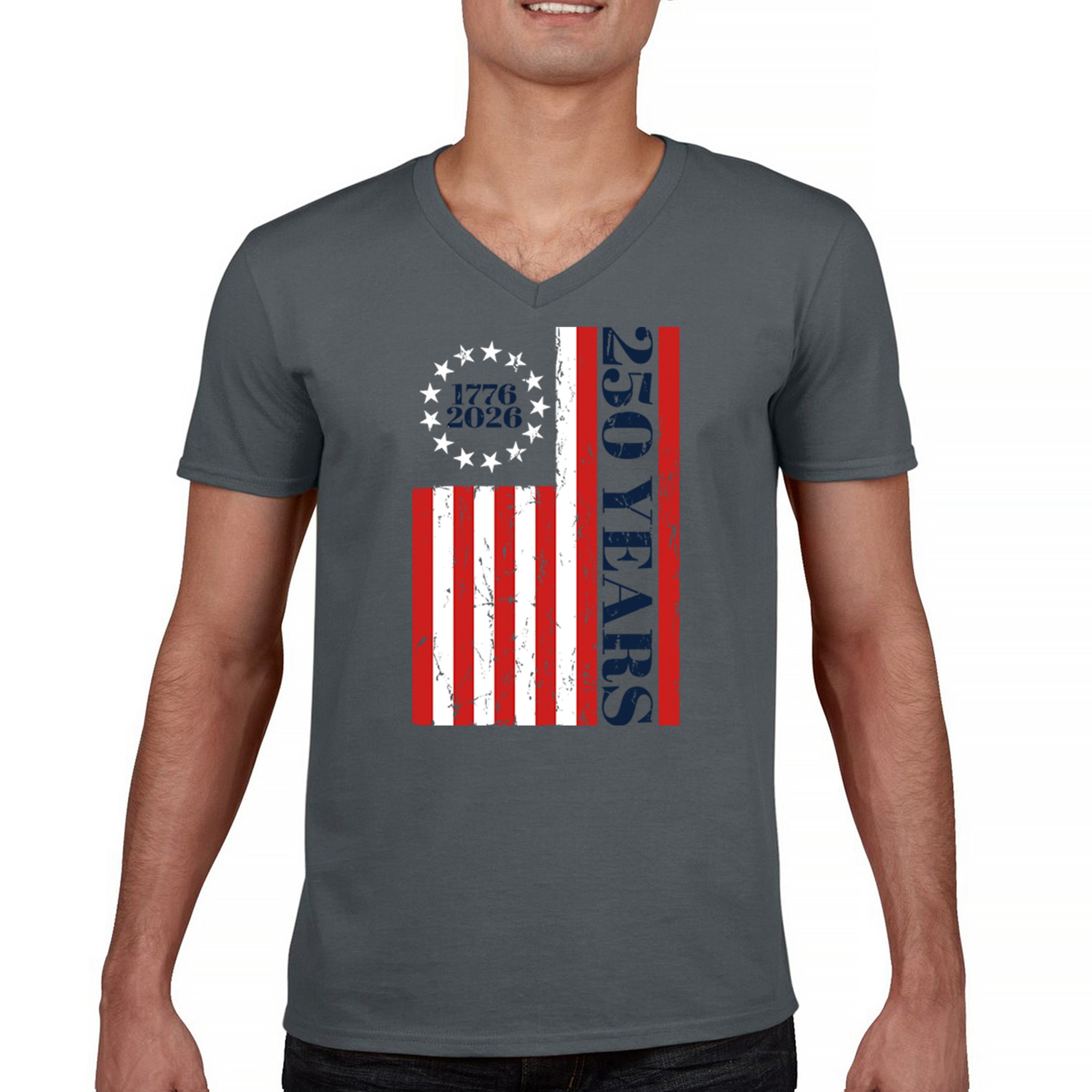 USA 250 Years Flag Men’s V-Neck T-shirt American Patriotic July 4th Freedom