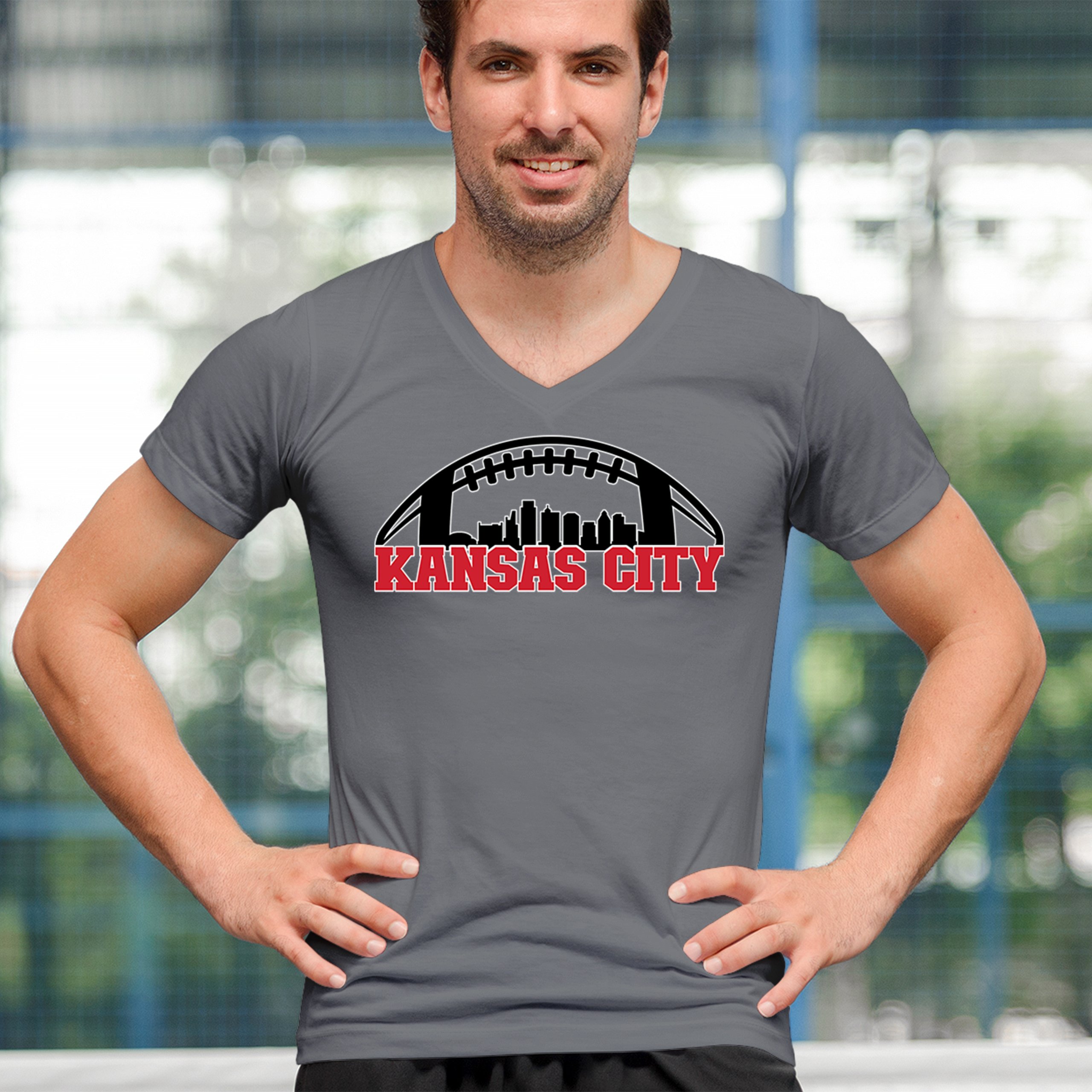 Kansas City Football V-Neck T-shirt K.C. Skyline Champions Game