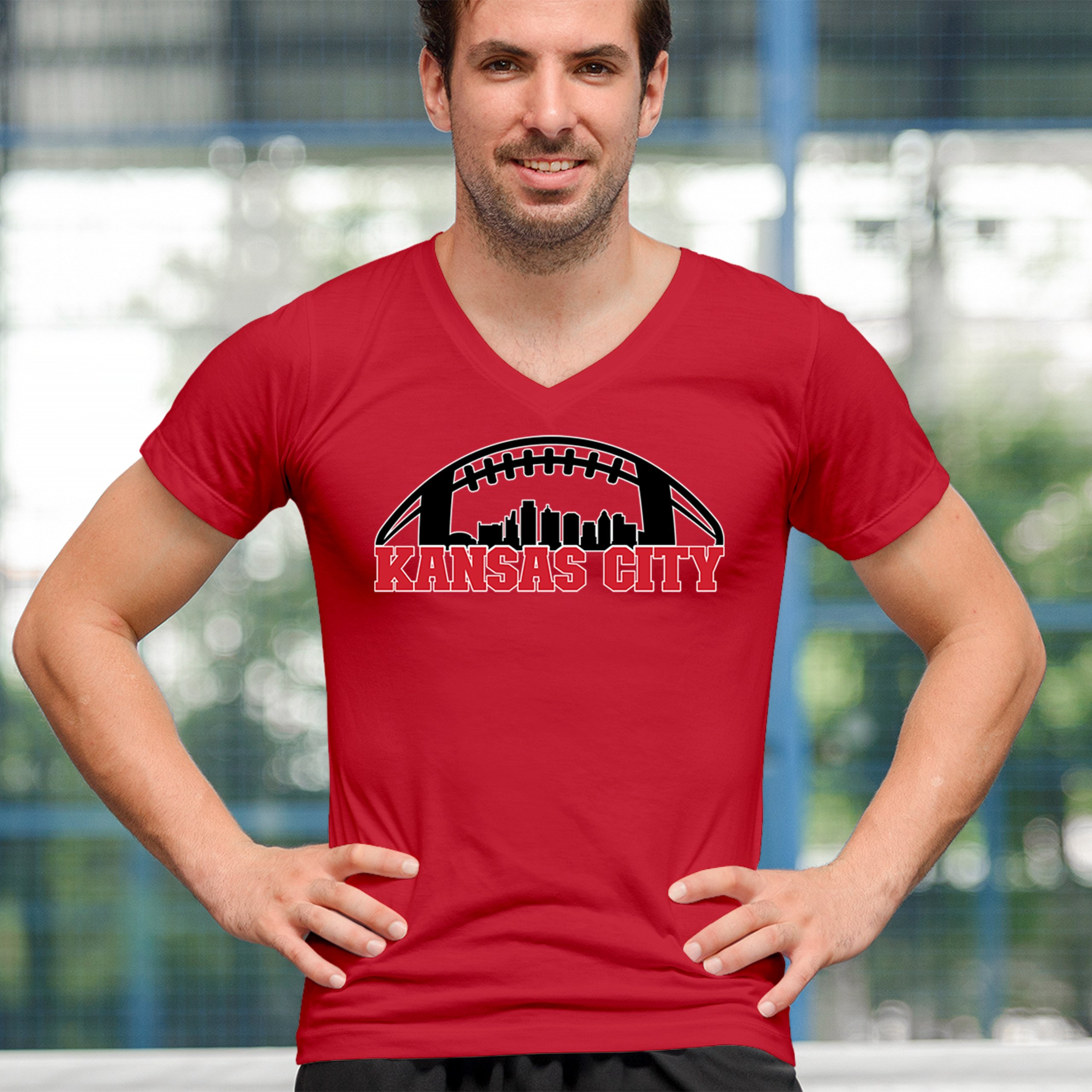 Kansas City Football V-Neck T-shirt K.C. Skyline Champions Game