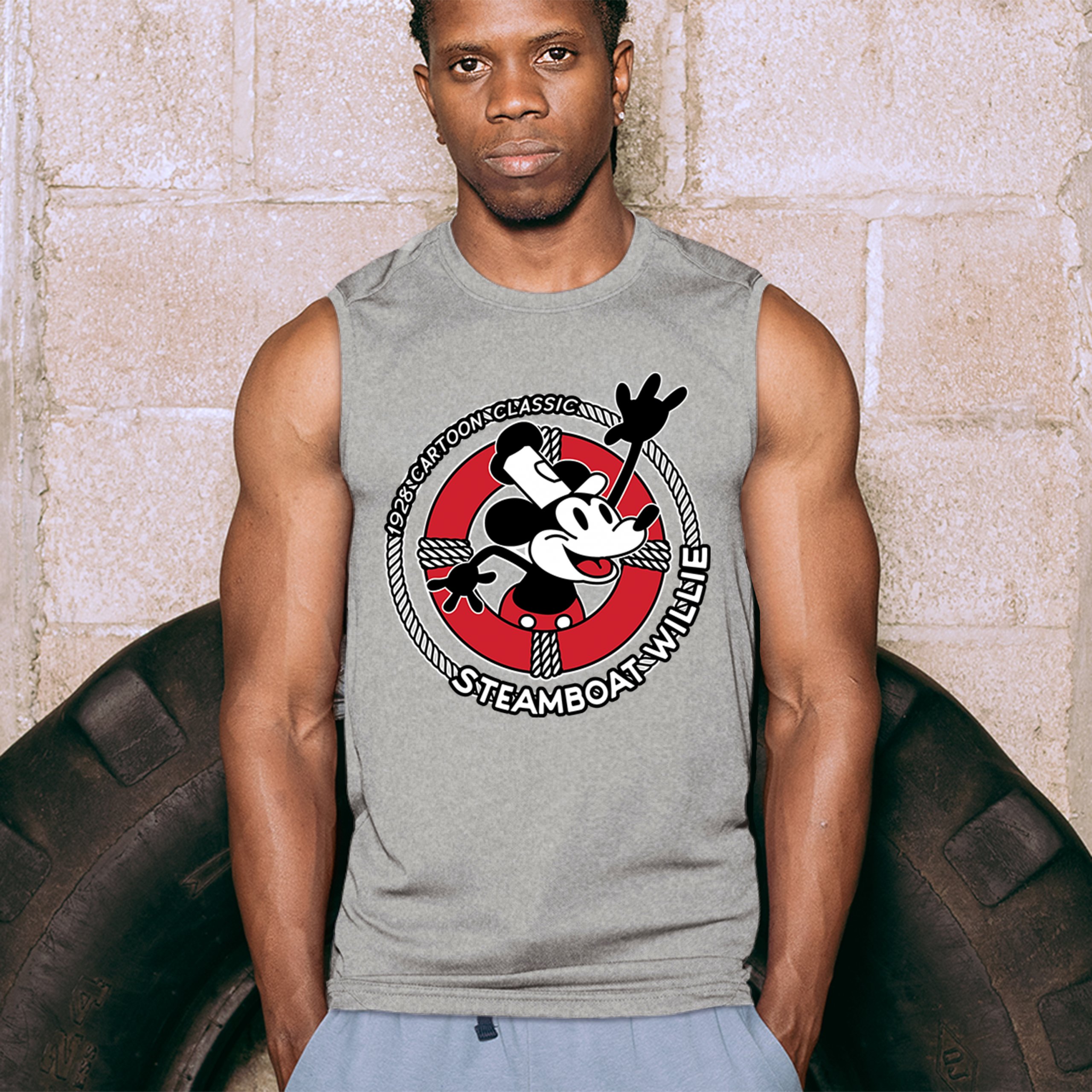 Steamboat Willie Life Preserver Muscle Shirt Funny Classic Cartoon