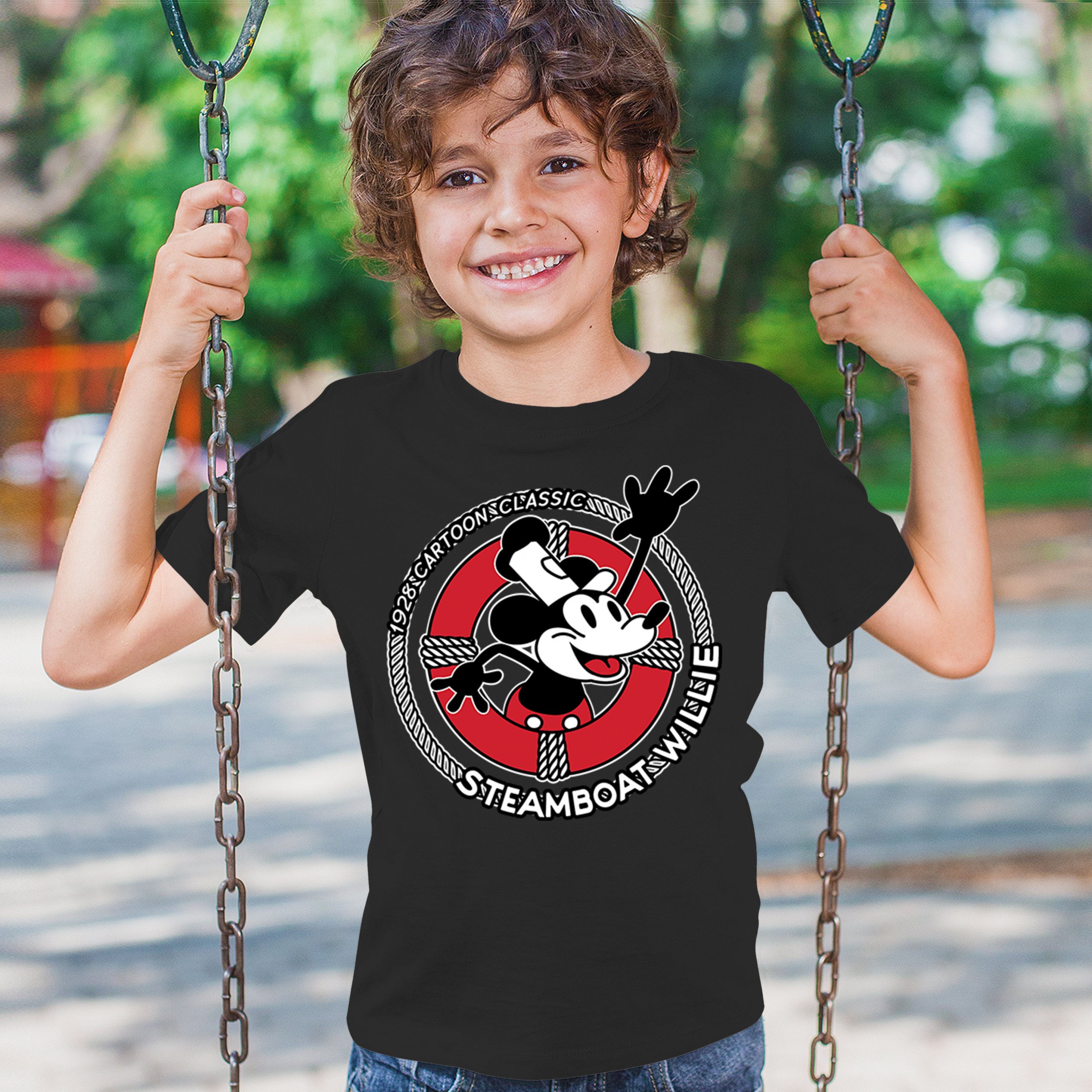 Steamboat Willie Life Preserver Youth T-shirt Funny Classic Cartoon Beach Kids - Picture 12 of 50