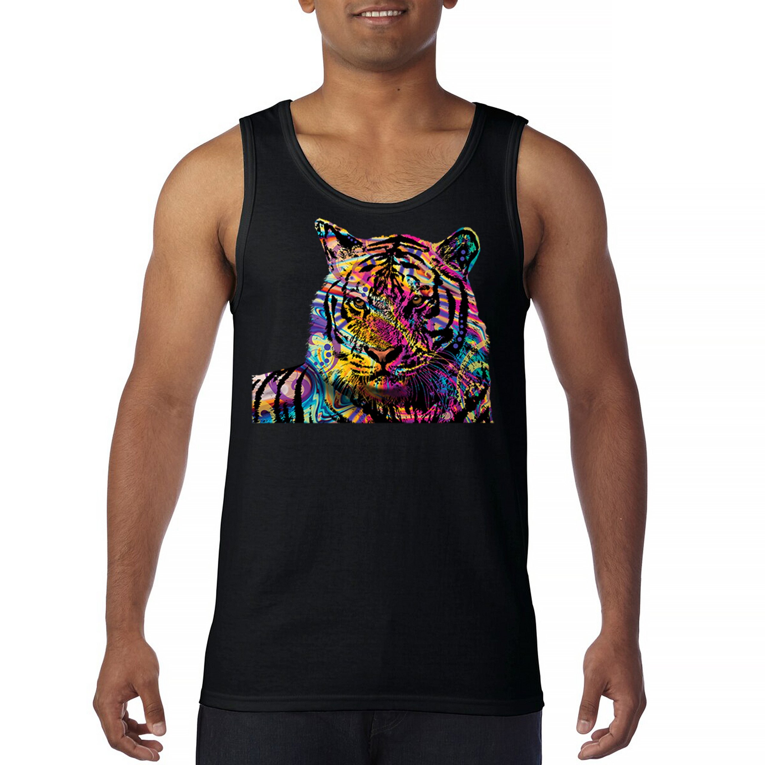 Dean Russo Colorful Neon Siberian Tiger Tank Top Wild Big Cat Men’s Top