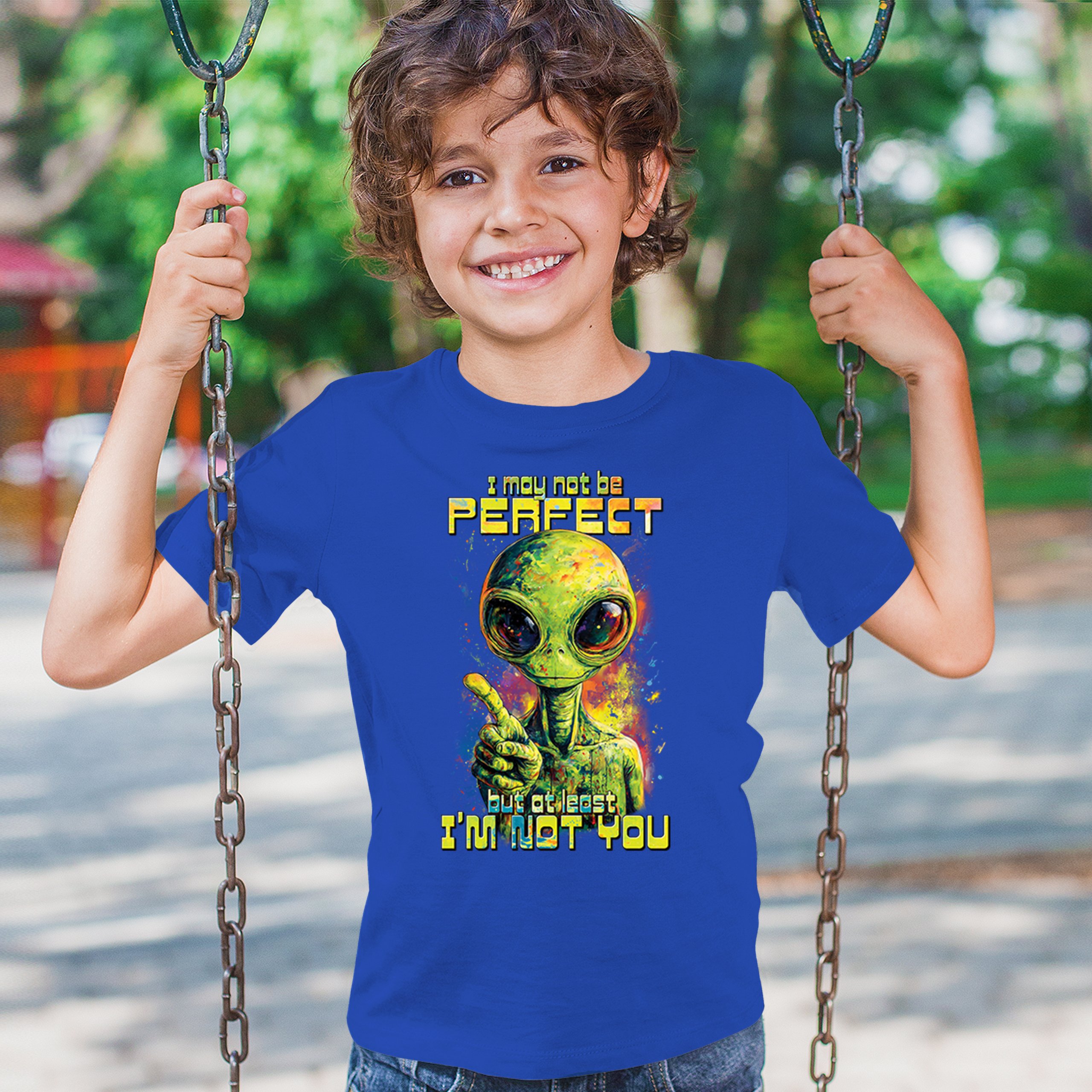 Not Perfect but at Least Not You Youth T-shirt Funny Alien UFO Humor Kids - Picture 40 of 50