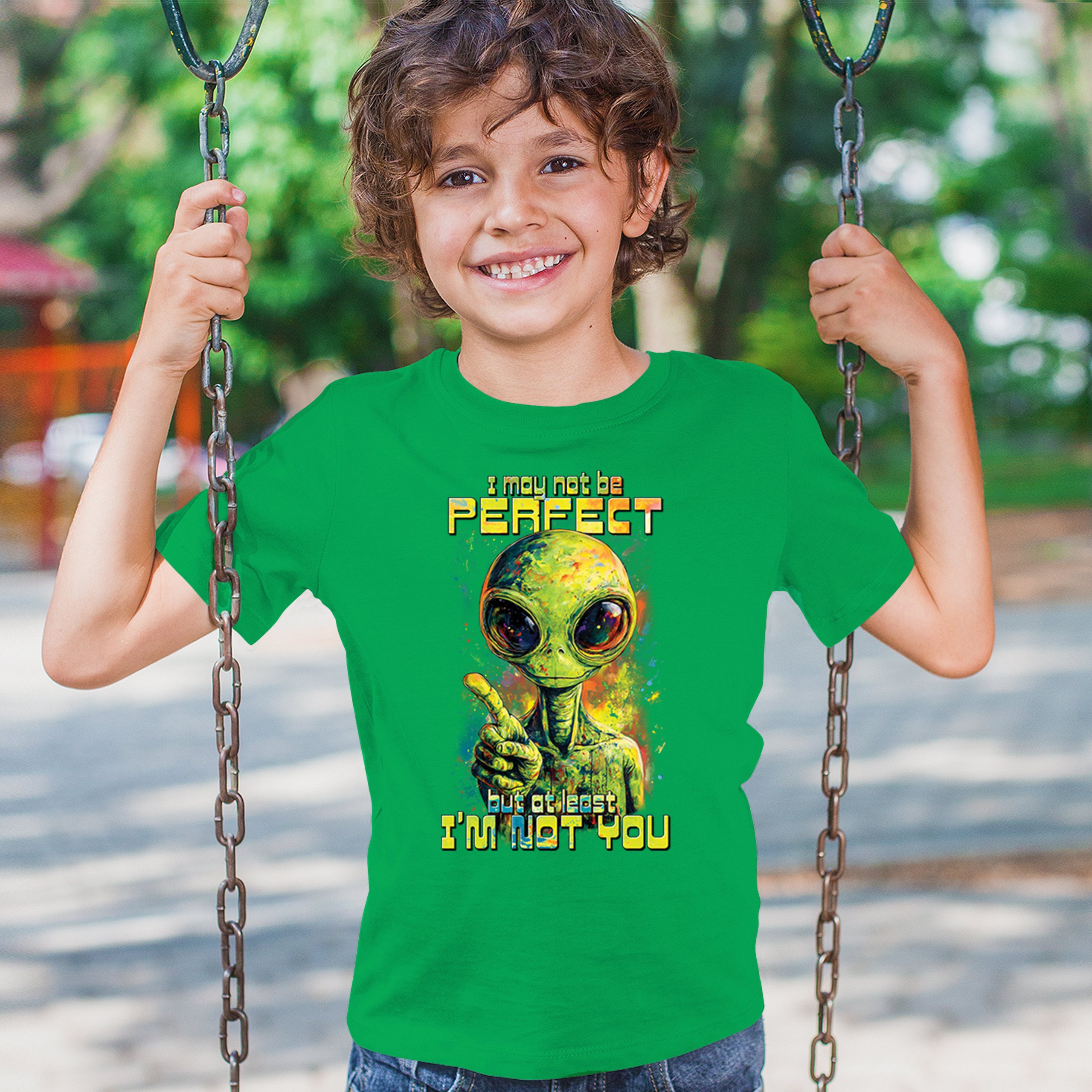 Not Perfect but at Least Not You Youth T-shirt Funny Alien UFO Humor Kids - Picture 33 of 50