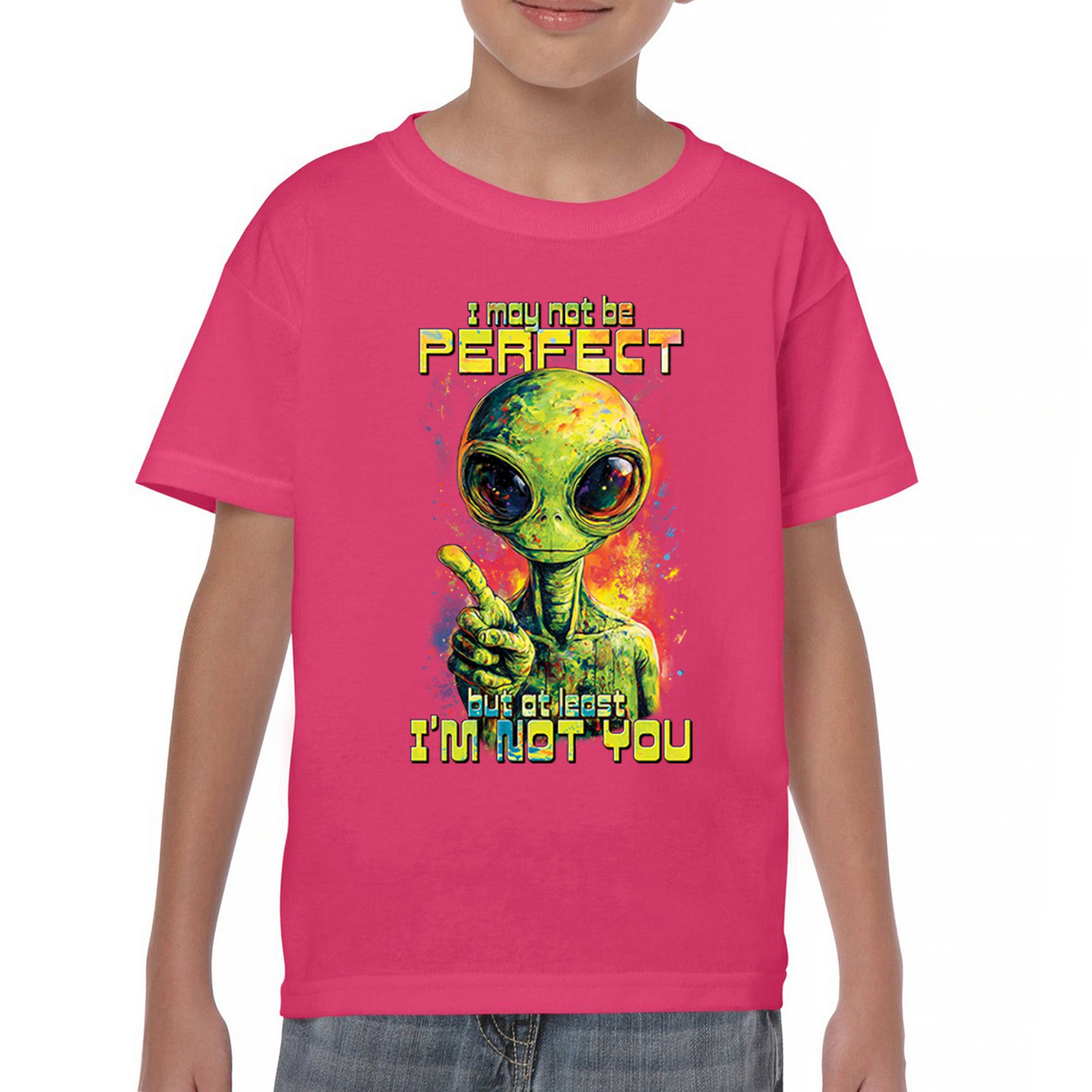 Not Perfect but at Least Not You Youth T-shirt Funny Alien UFO Humor Kids - Picture 44 of 50