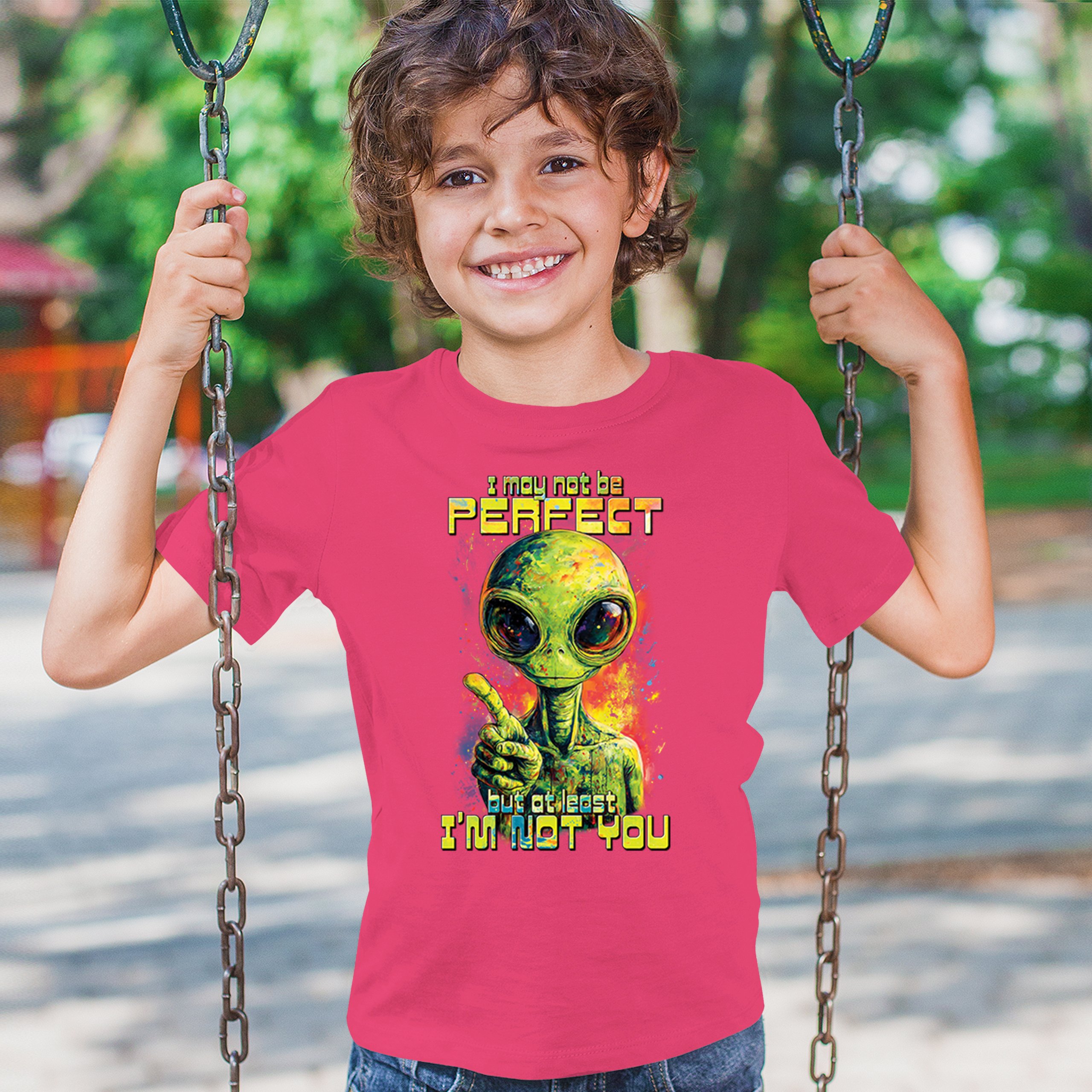 Not Perfect but at Least Not You Youth T-shirt Funny Alien UFO Humor Kids - Picture 47 of 50