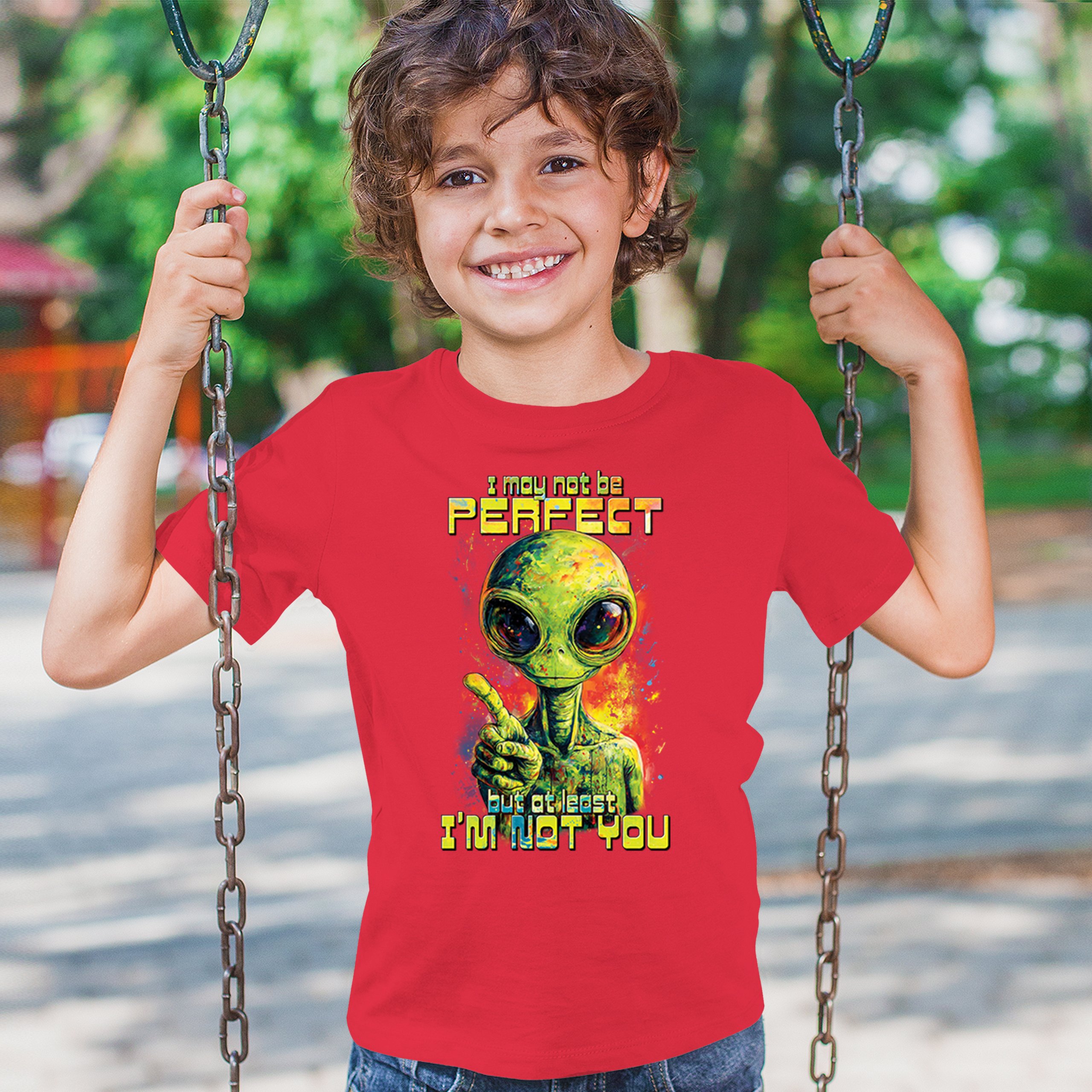 Not Perfect but at Least Not You Youth T-shirt Funny Alien UFO Humor Kids - Picture 19 of 50
