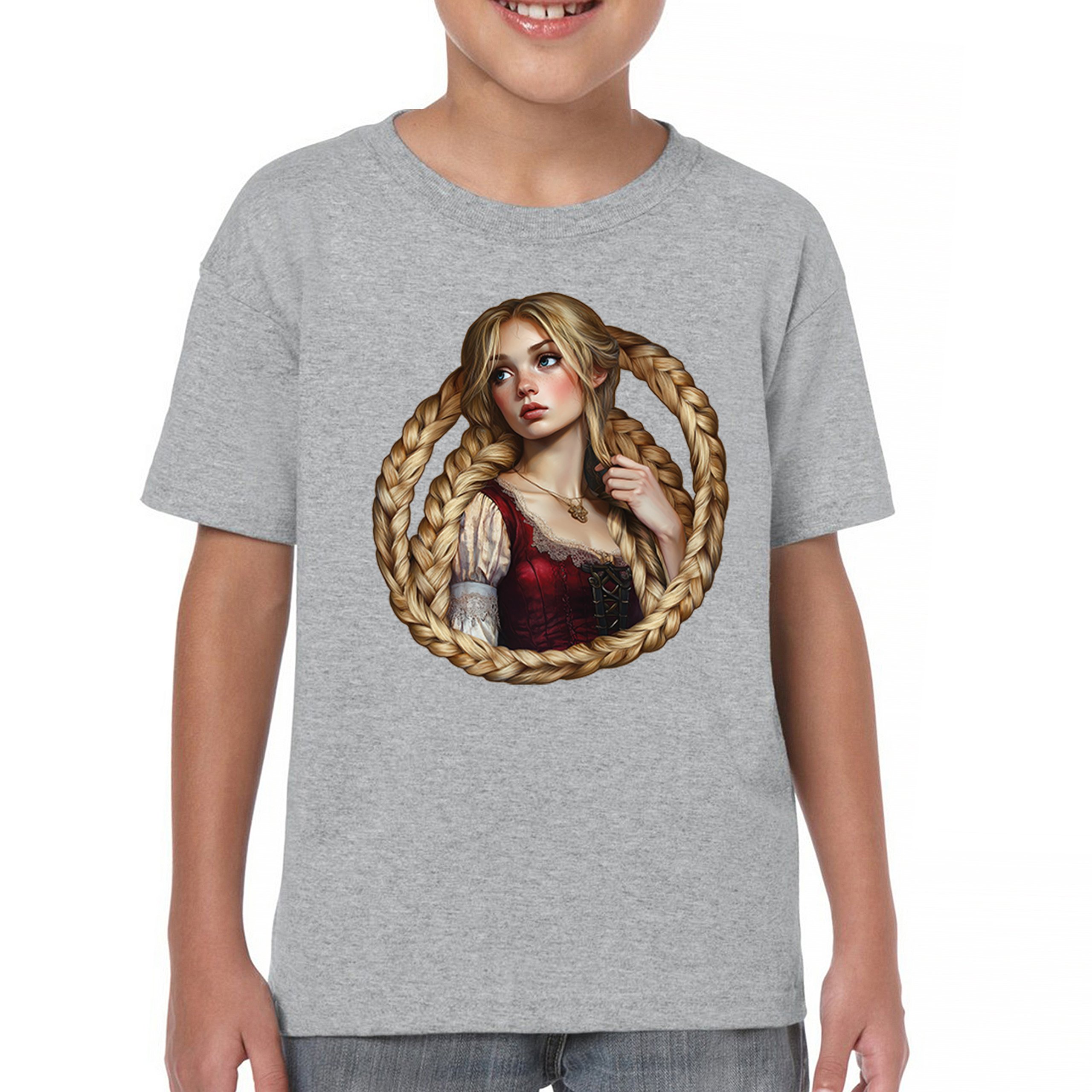 Storybook Rapunzel Youth T-shirt Fairytale Blonde Hair Fantasy Princess Kids - Picture 9 of 50